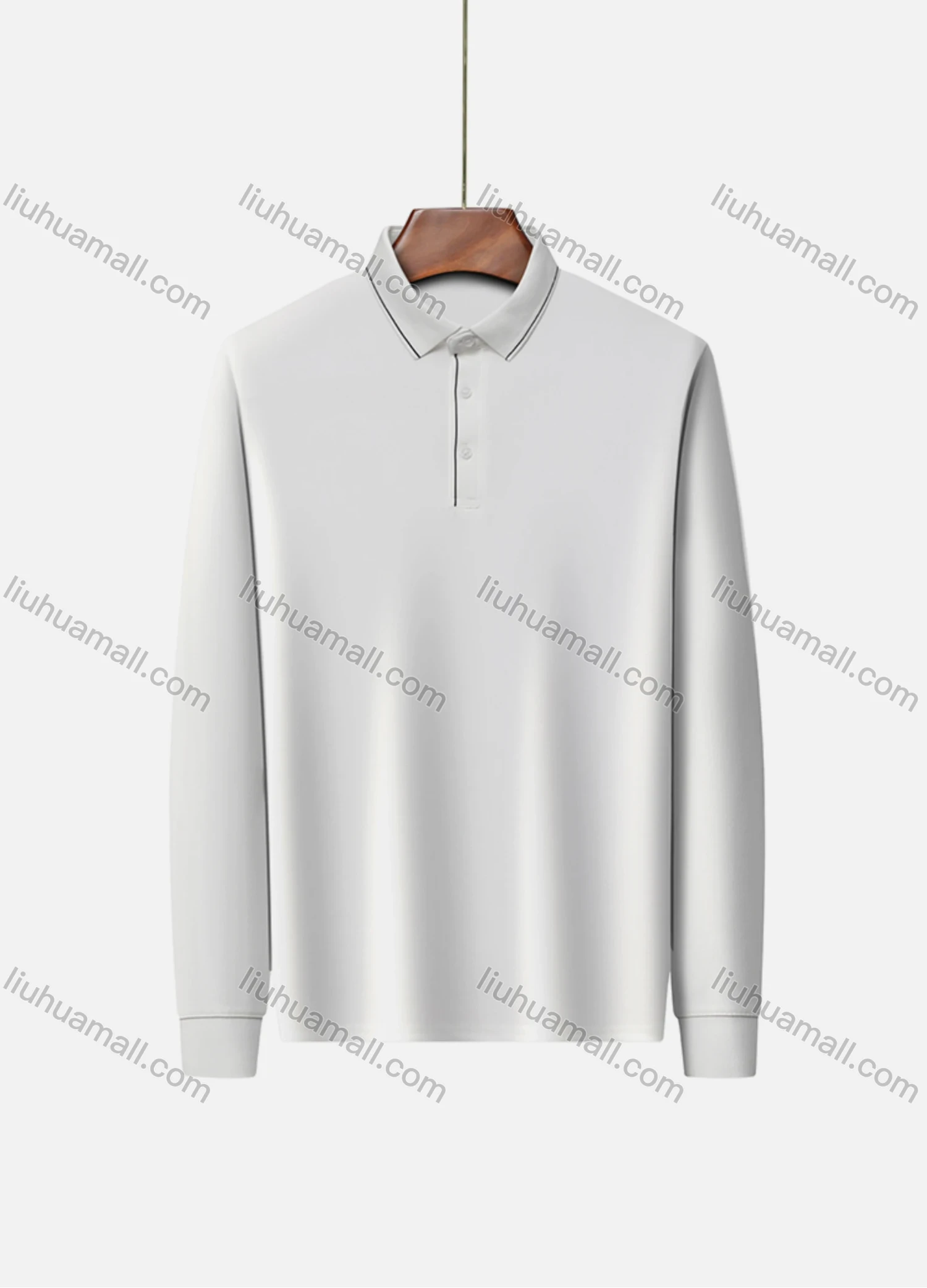 Wholesale Men's Business Plain Long Sleeve Striped Trim Slim Fit Polo Shirt 2513# - Liuhuamall