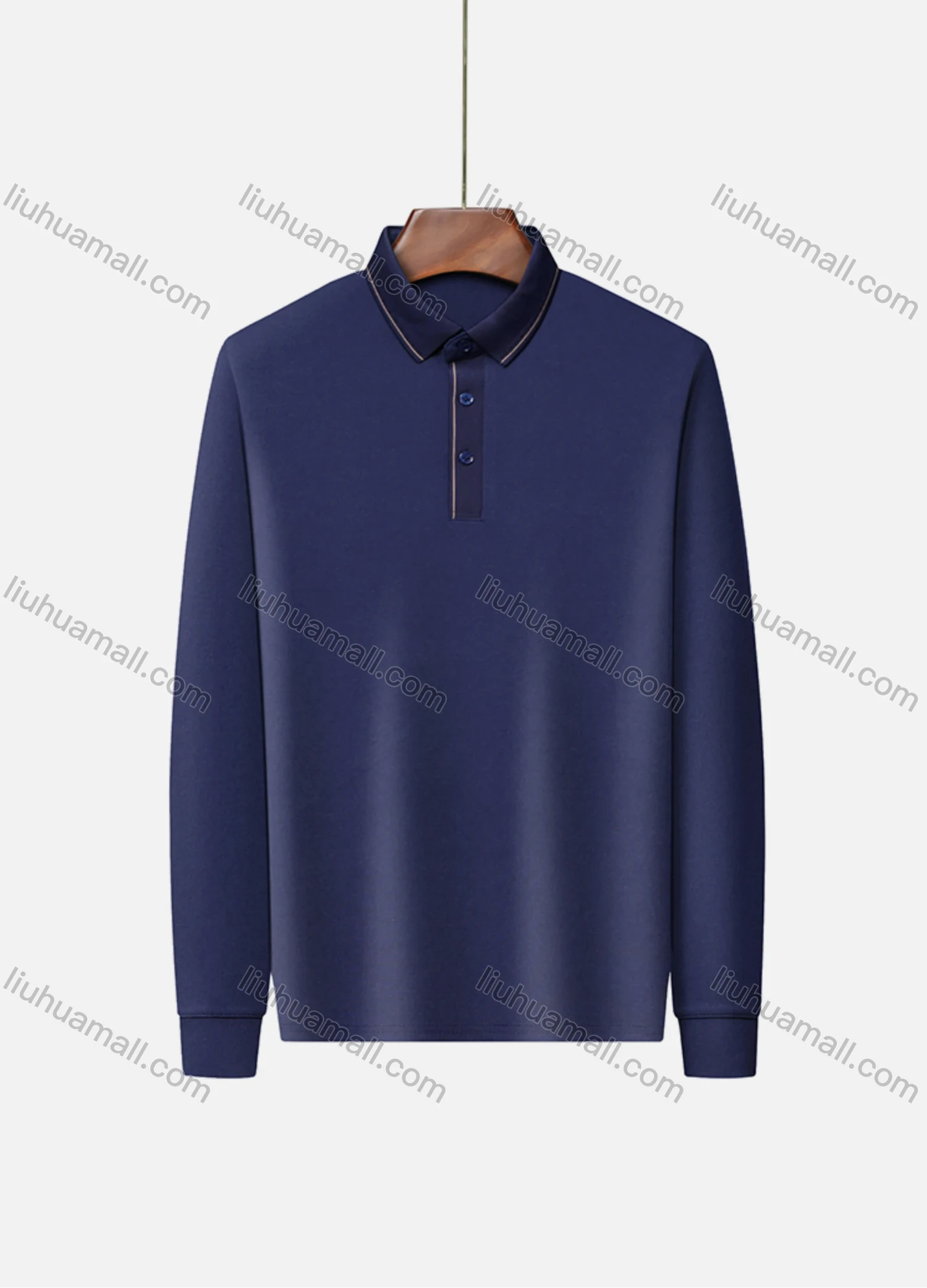 Wholesale Men's Business Plain Long Sleeve Striped Trim Slim Fit Polo Shirt 2513# - Liuhuamall
