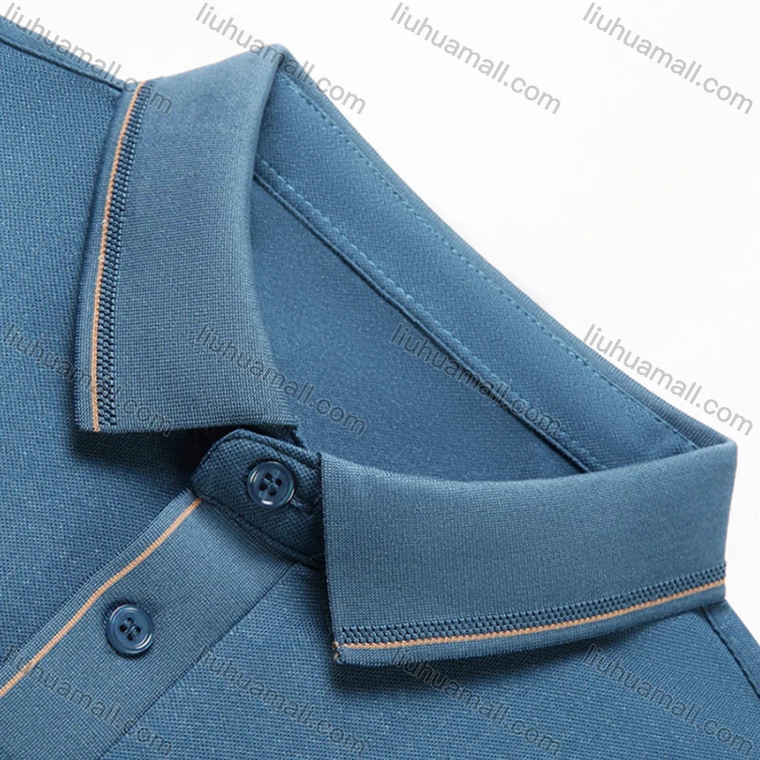 Wholesale Men's Business Plain Long Sleeve Striped Trim Slim Fit Polo Shirt 2513# - Liuhuamall