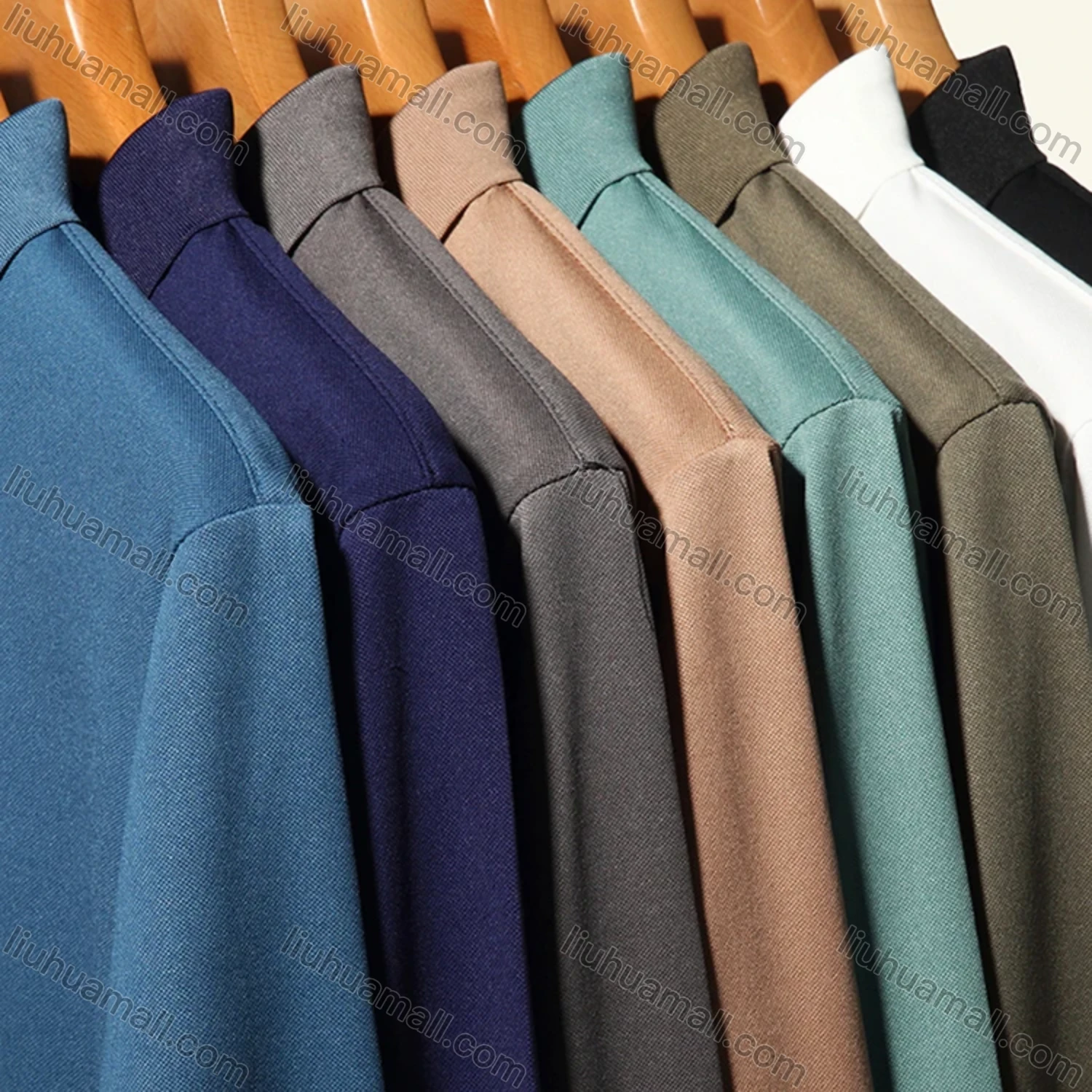 Wholesale Men's Business Plain Long Sleeve Slim Fit Polo Shirt 2515# - Liuhuamall