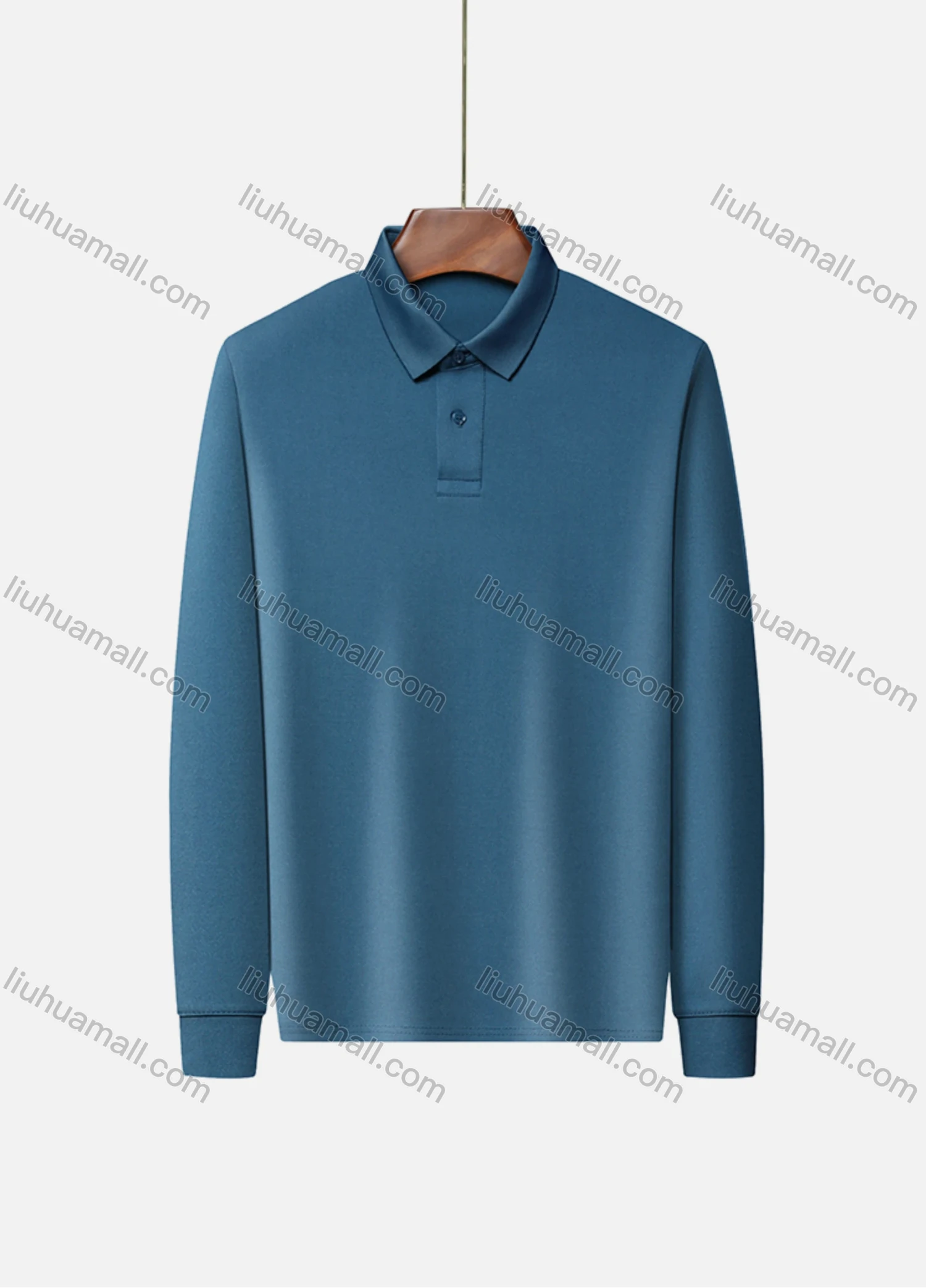 Wholesale Men's Business Plain Long Sleeve Slim Fit Polo Shirt 2515# - Liuhuamall