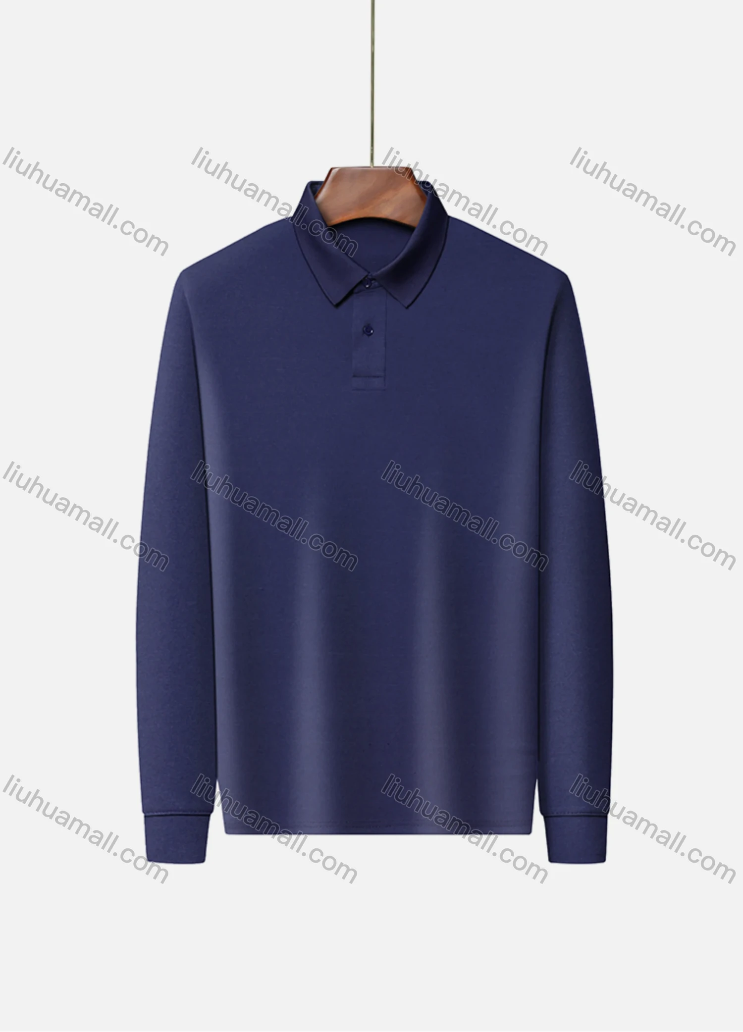 Wholesale Men's Business Plain Long Sleeve Slim Fit Polo Shirt 2515# - Liuhuamall