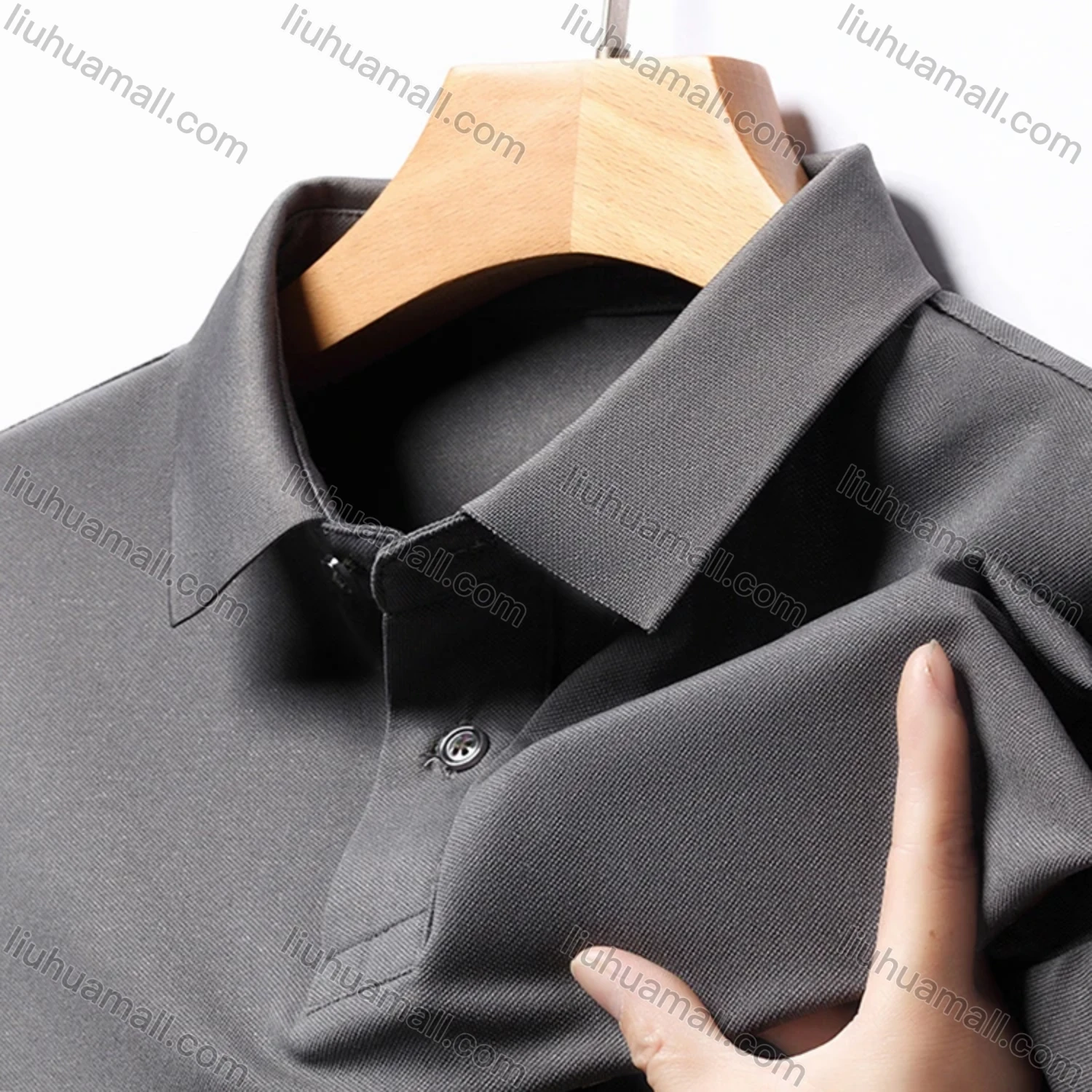 Wholesale Men's Business Plain Long Sleeve Slim Fit Polo Shirt 2515# - Liuhuamall