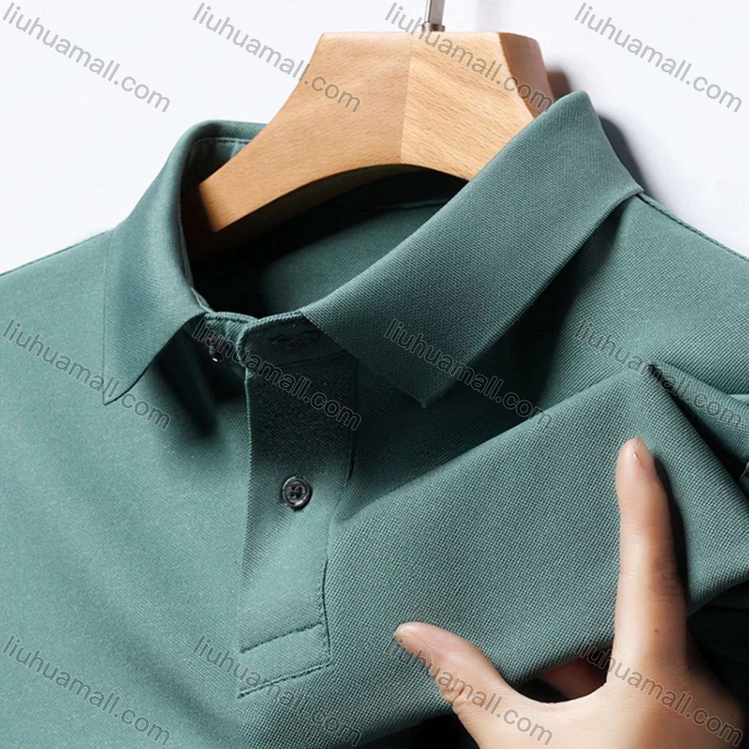 Wholesale Men's Business Plain Long Sleeve Slim Fit Polo Shirt 2515# - Liuhuamall
