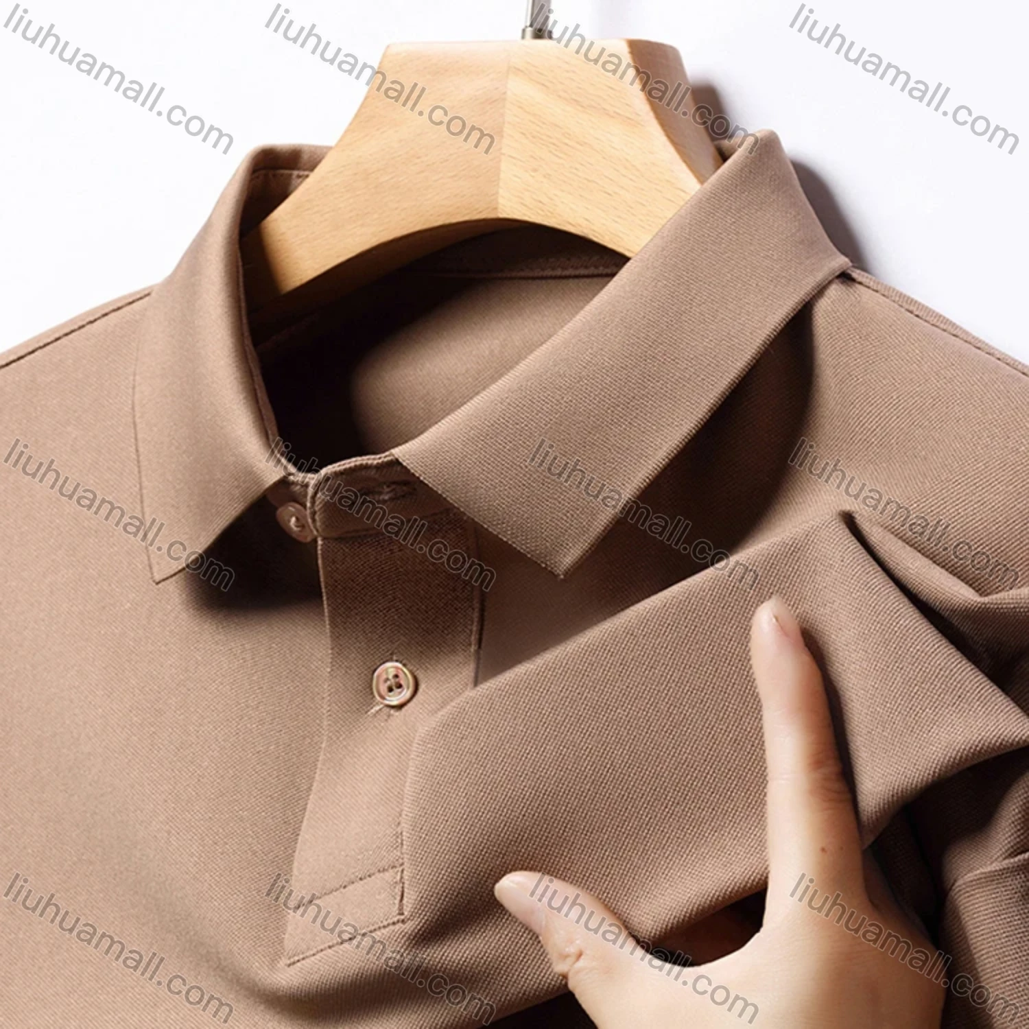 Wholesale Men's Business Plain Long Sleeve Slim Fit Polo Shirt 2515# - Liuhuamall