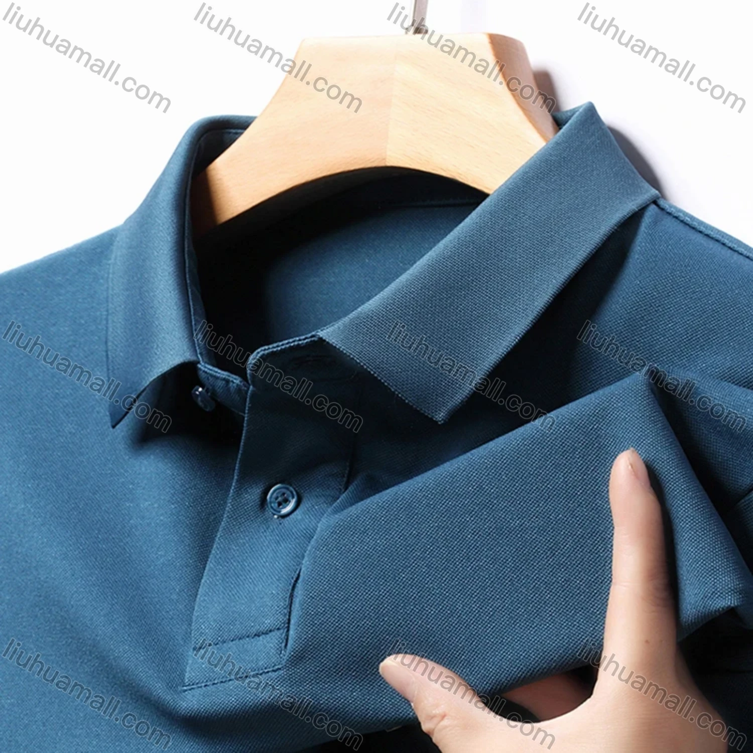 Wholesale Men's Business Plain Long Sleeve Slim Fit Polo Shirt 2515# - Liuhuamall