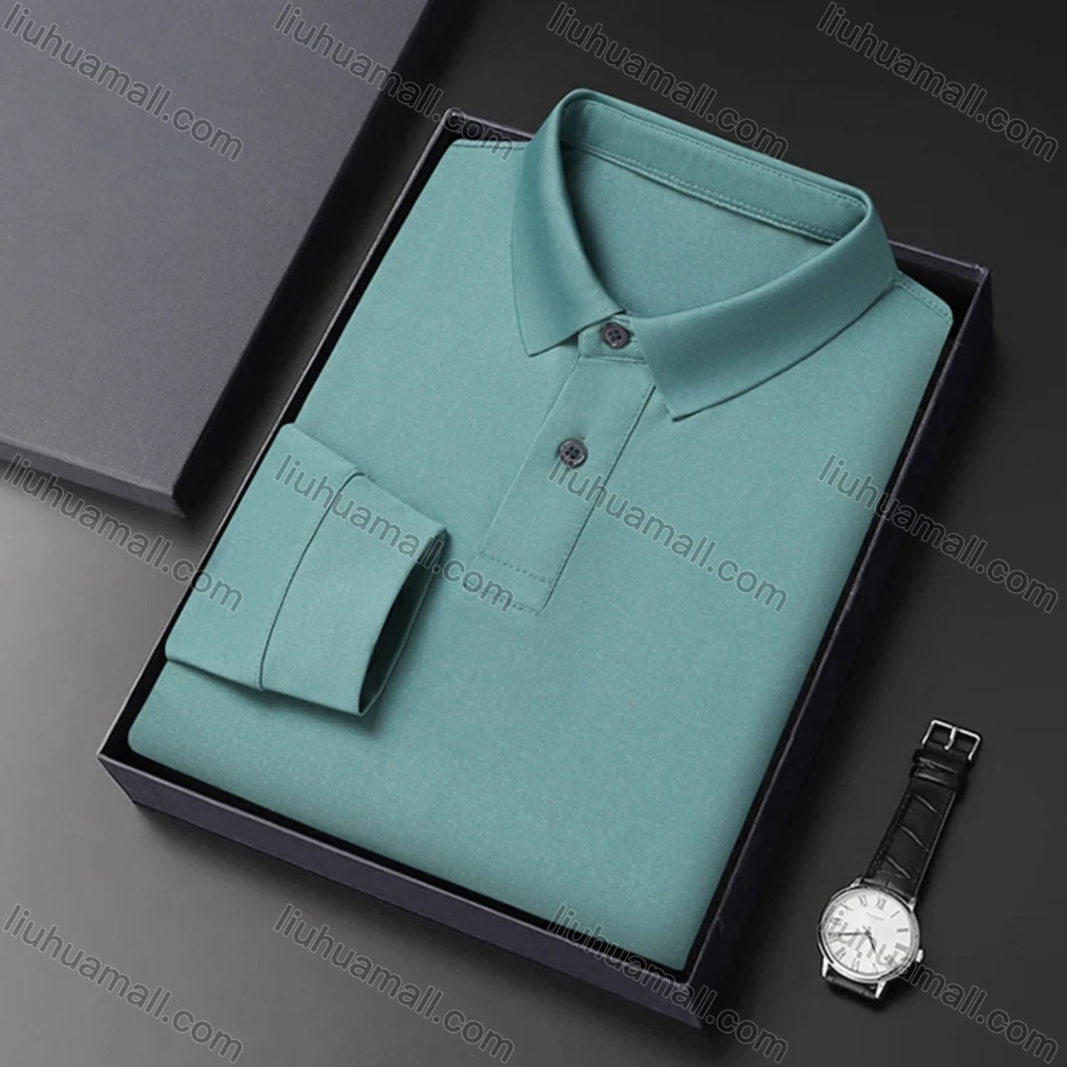 Wholesale Men's Business Plain Long Sleeve Slim Fit Polo Shirt 2515# - Liuhuamall