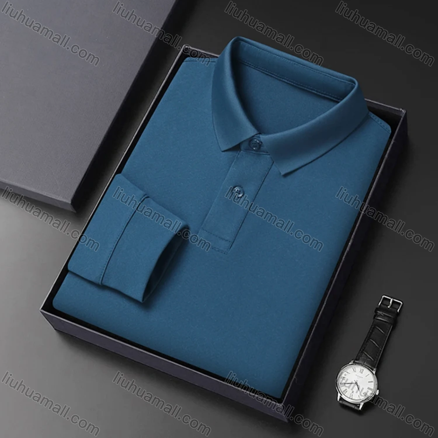 Wholesale Men's Business Plain Long Sleeve Slim Fit Polo Shirt 2515# - Liuhuamall