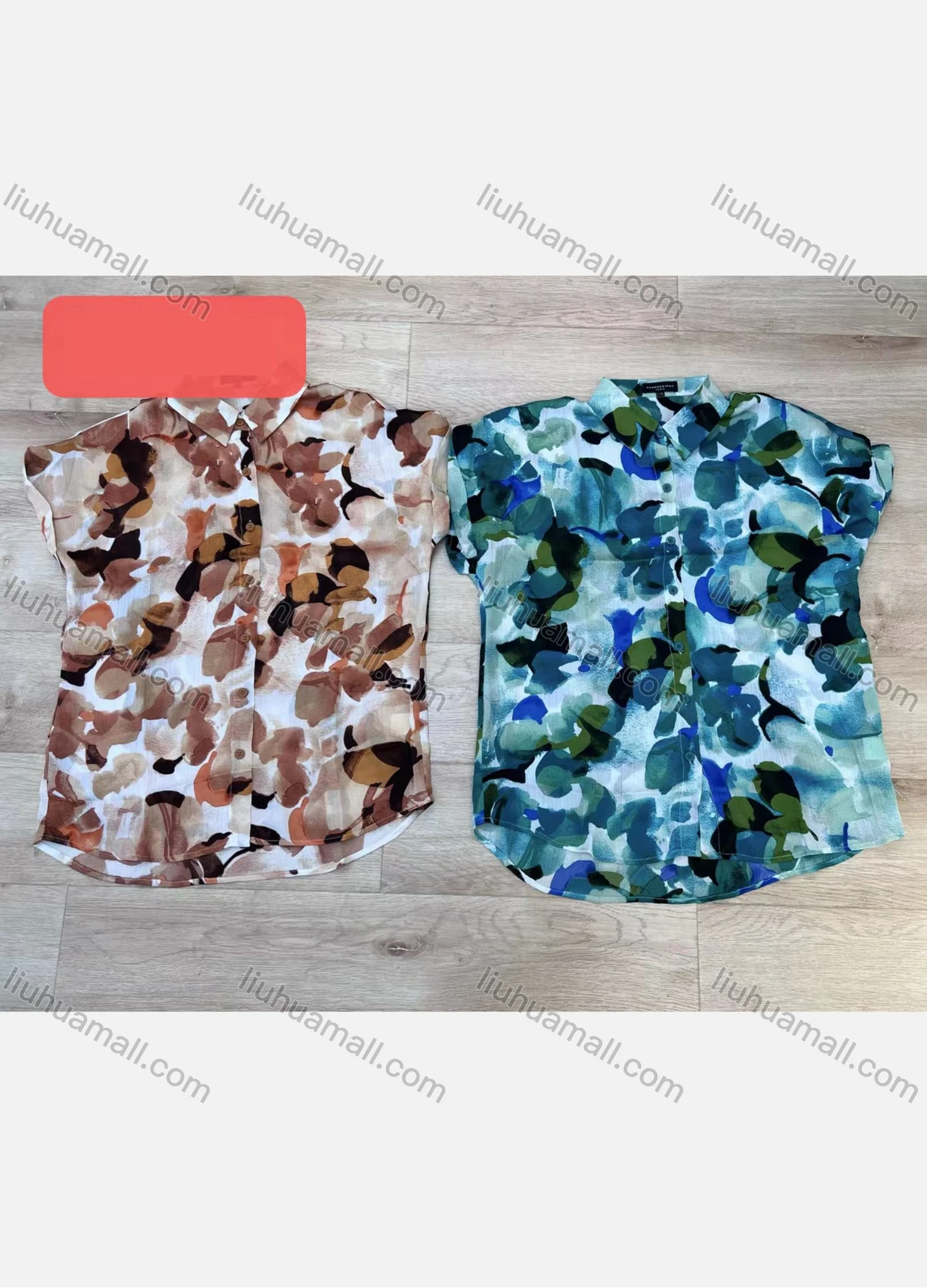 Wholesale Women's Casual Allover Abstract Print Button Down Rolled Sleeve Woven Shirt V003-1# - Liuhuamall