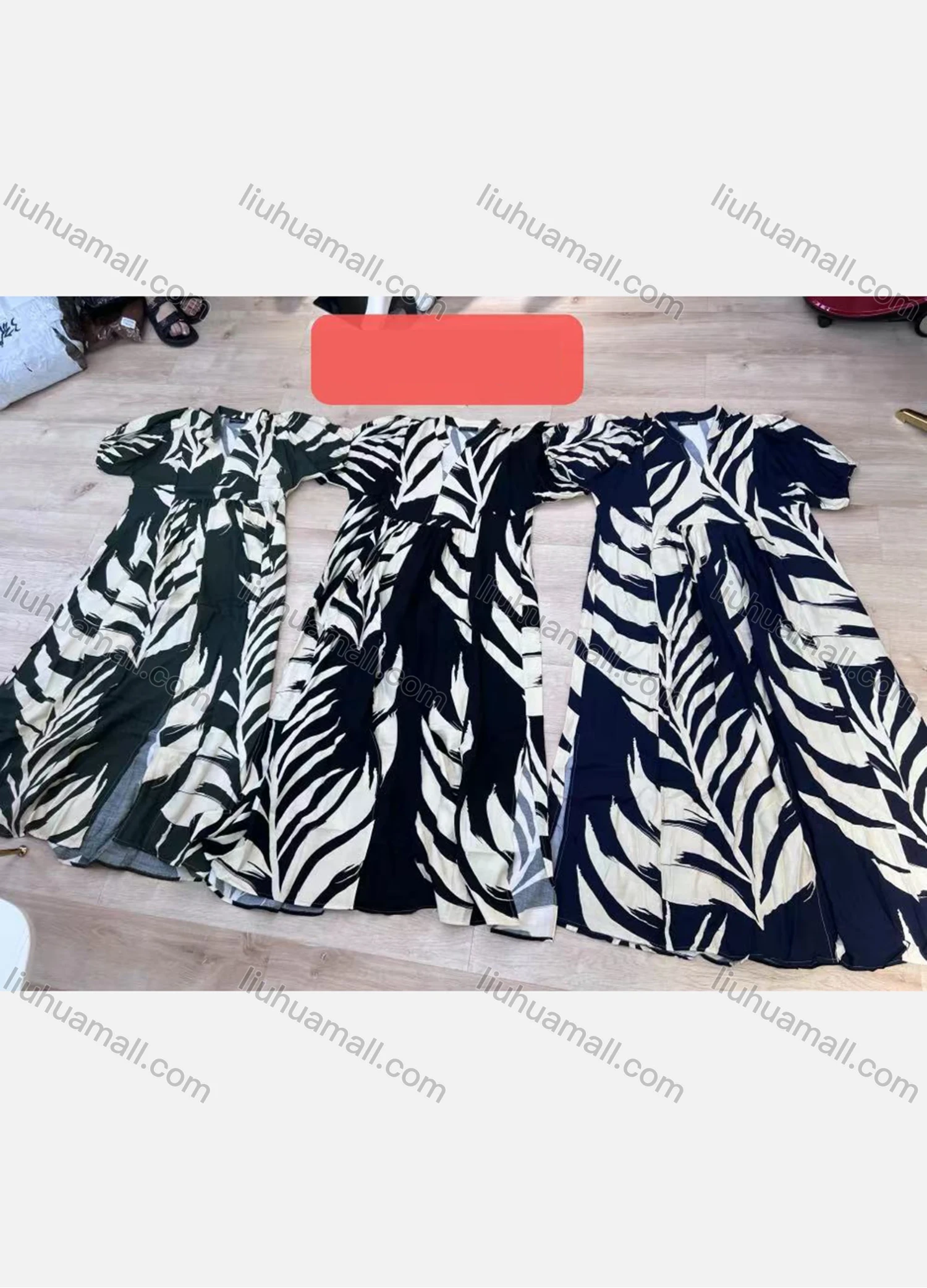 Wholesale Women's Casual Leaf Notched Short Sleeve Ruched Split Side Woven Maxi Dress VK-2430# - Liuhuamall