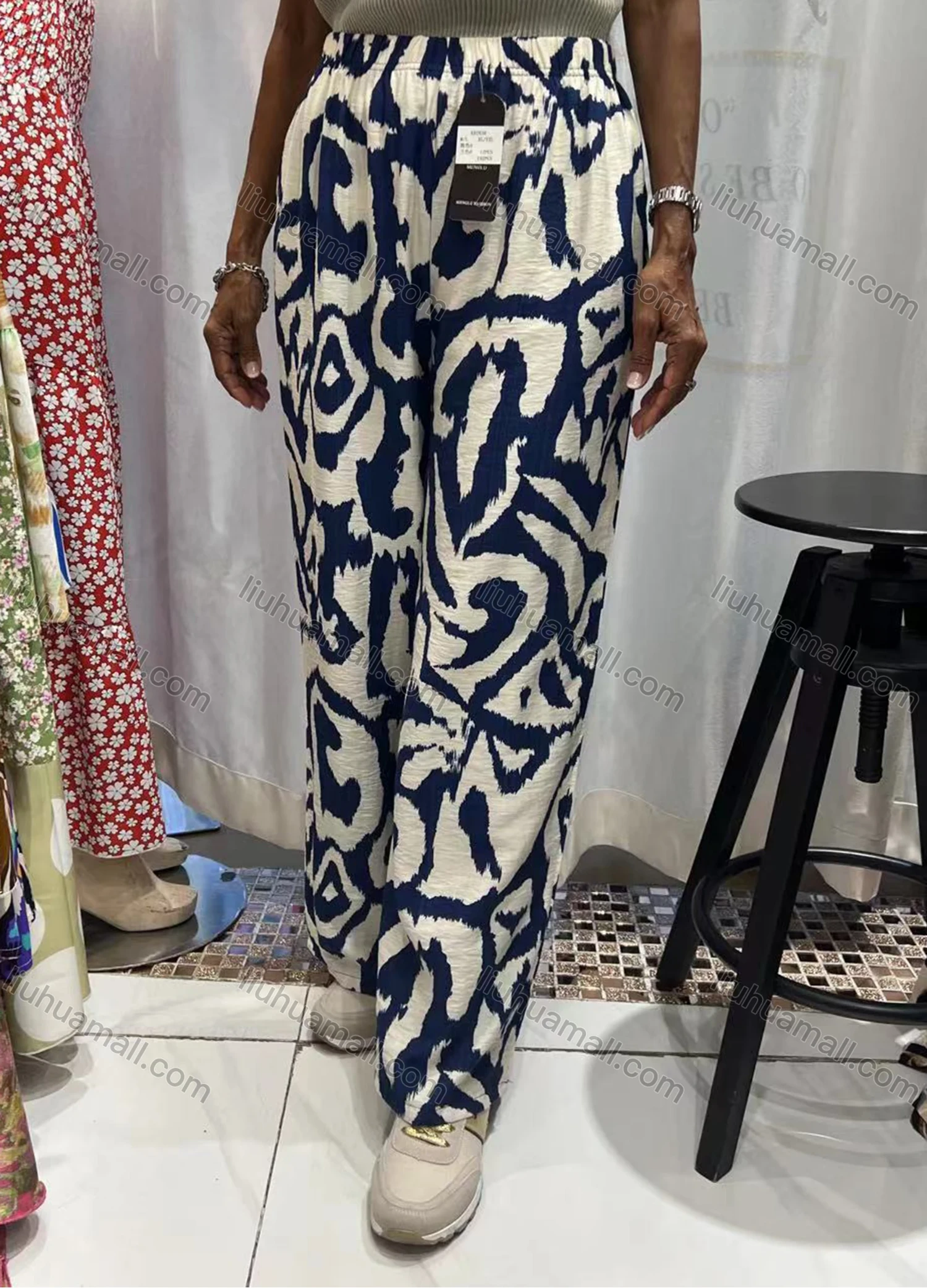 Wholesale Women's Casual Abstract High Waist Woven Wide Leg Pants JSN137# - Liuhuamall