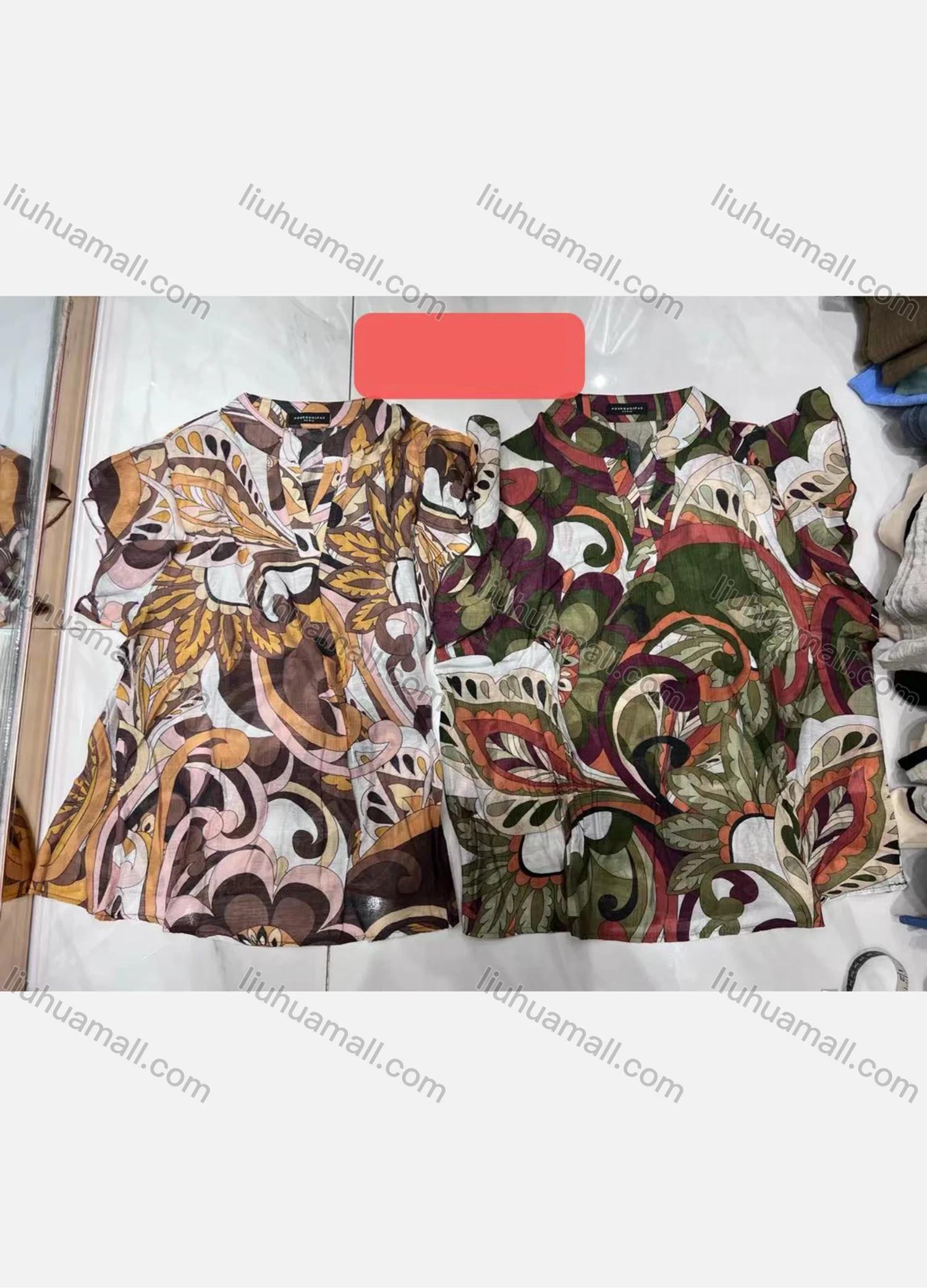 Wholesale Women's Casual Allover Print Notched Short Sleeve Woven Top JSN143# - Liuhuamall