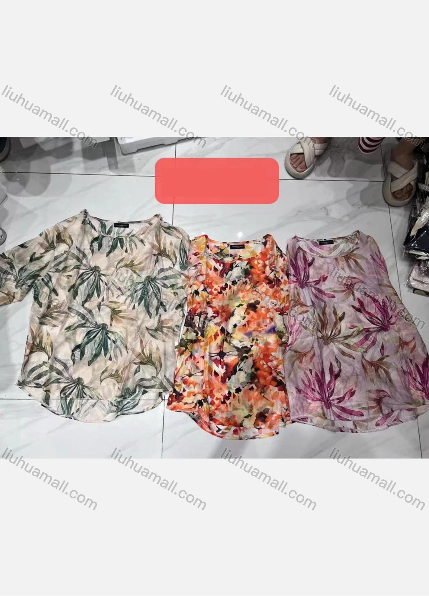 Wholesale Women's Casual Leaf Print Crew Neck Half Sleeve Woven Top JSN144# - Liuhuamall