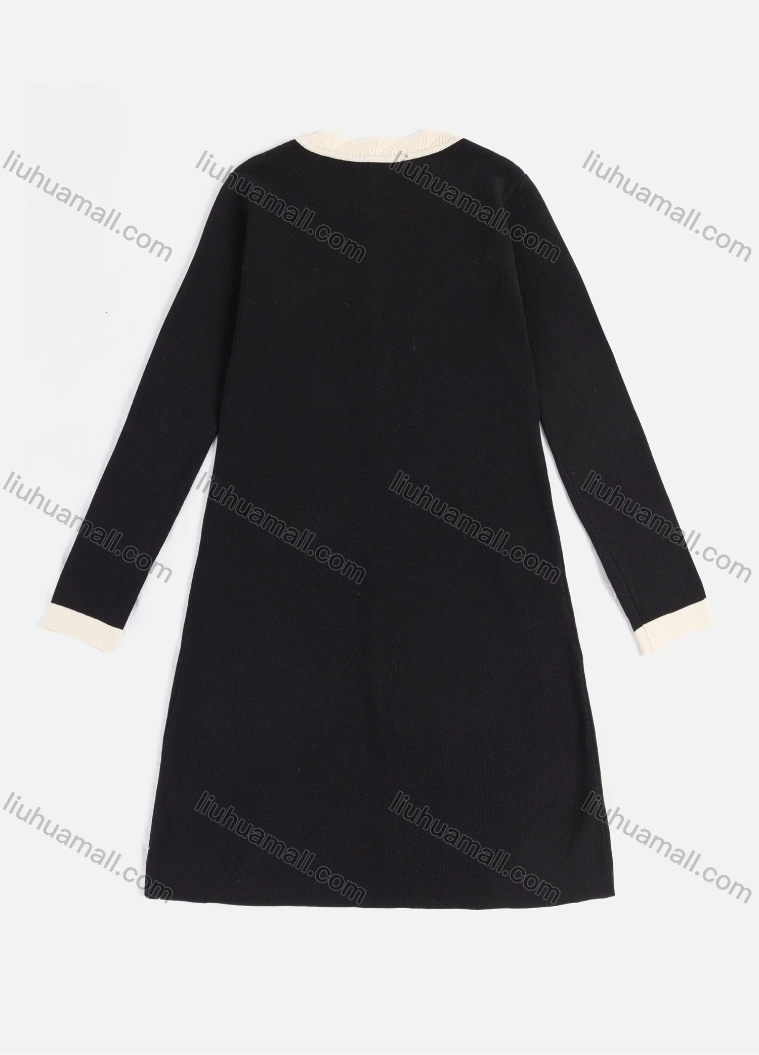 Wholesale Women's Casual Crew Neck Fake Pockets Button Down Splicing Long Cardigan 2402# - Liuhuamall