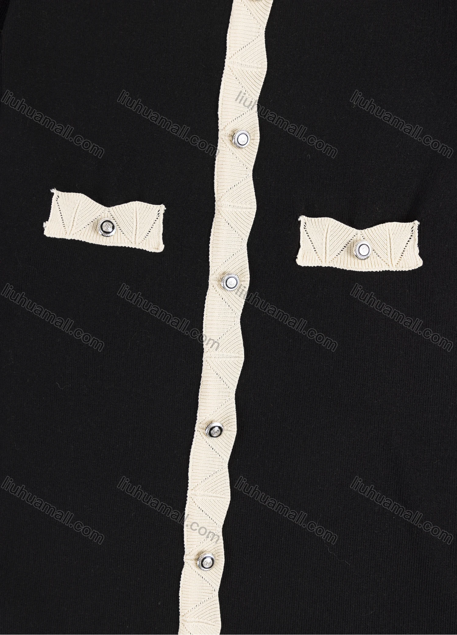 Wholesale Women's Casual Crew Neck Fake Pockets Button Down Splicing Long Cardigan 2402# - Liuhuamall