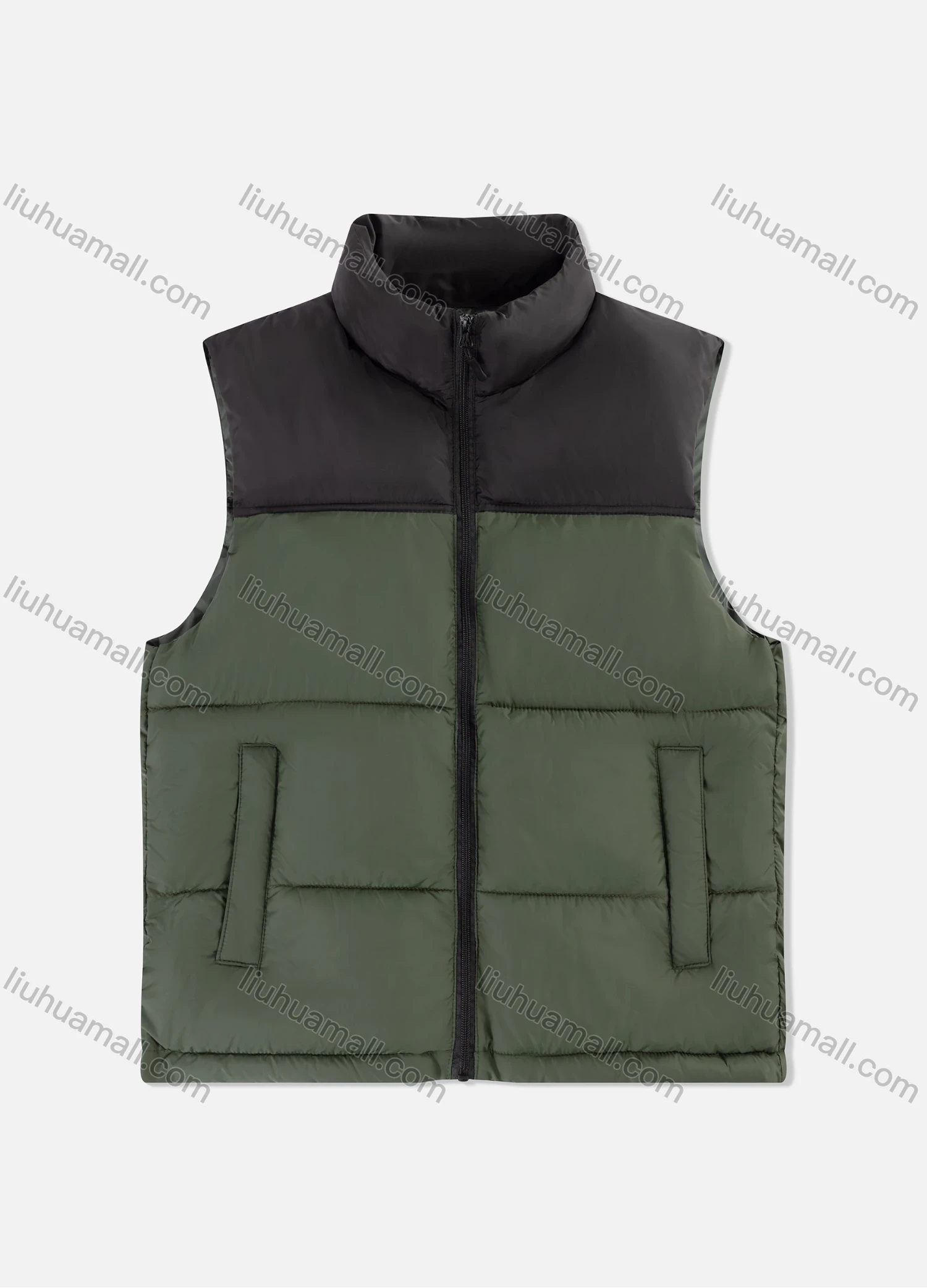 Wholesale Men's Casual Splicing Stand Collar Patch Pockets Thermal Lined Puffer Vest Jacket 1619-2# - Liuhuamall