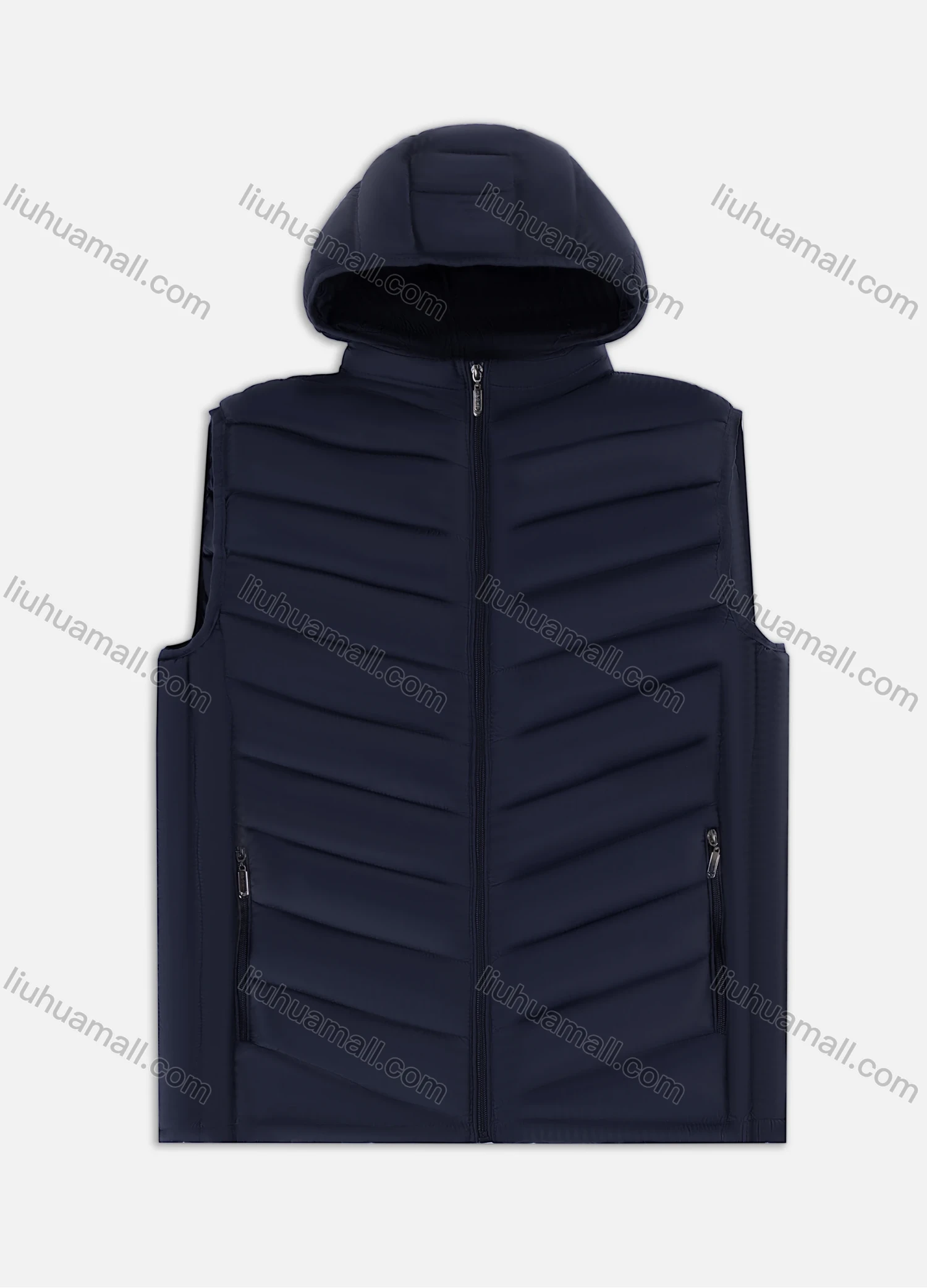 Wholesale Men's Casual Hooded Zipper Pockets Thermal Lined Puffer Vest Jacket 1619-1# - Liuhuamall
