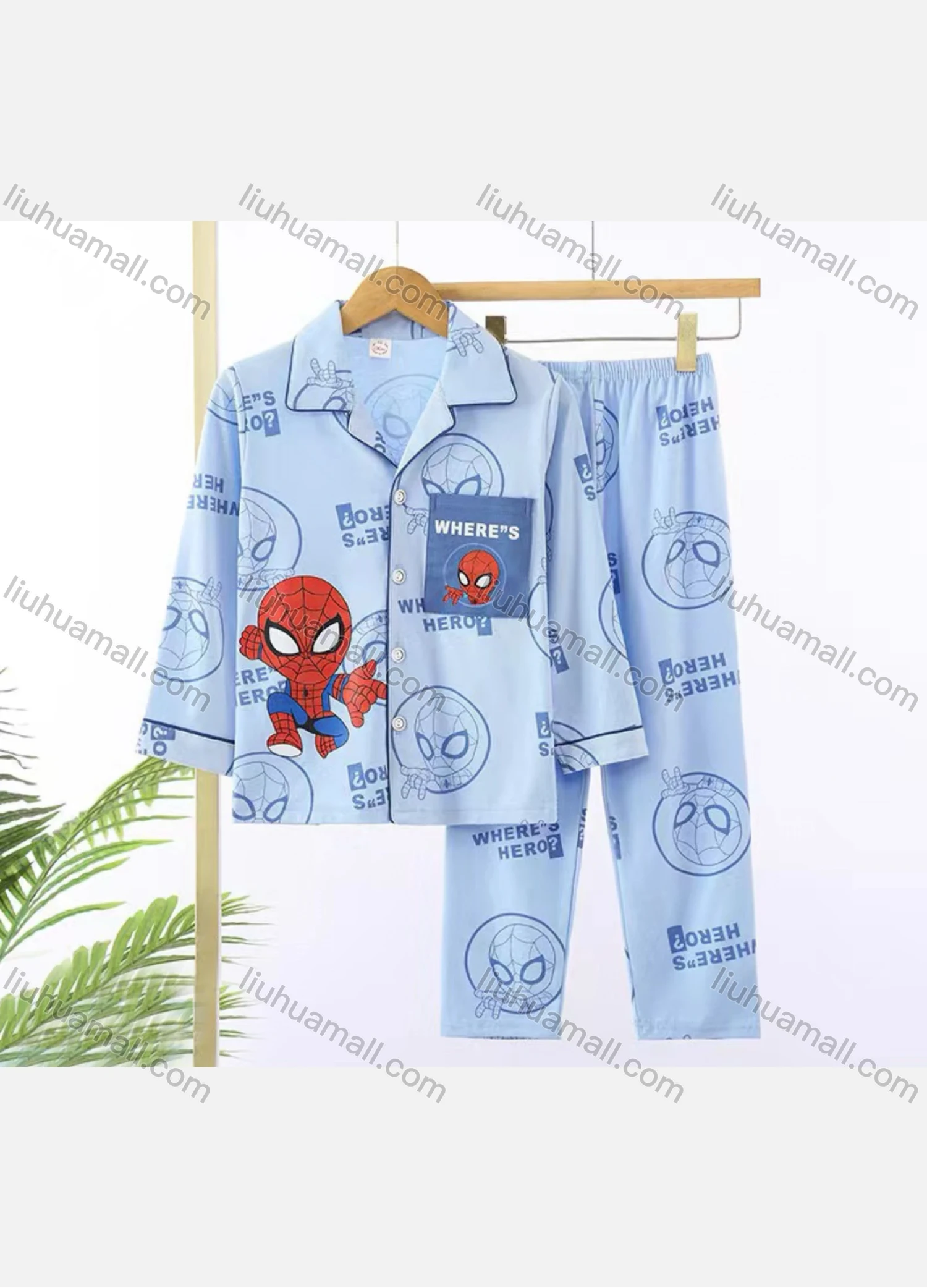 Wholesale Boys Cartoon Letter Lapel Pocket Button Down Long Sleeve Lounge Pajamas 2 Piece Set 6# - Liuhuamall