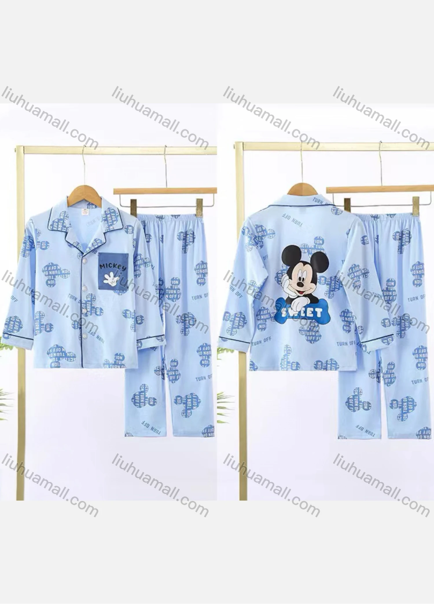 Wholesale Boys Cartoon Letter Lapel Pocket Button Down Long Sleeve Lounge Pajamas 2 Piece Set 7# - Liuhuamall