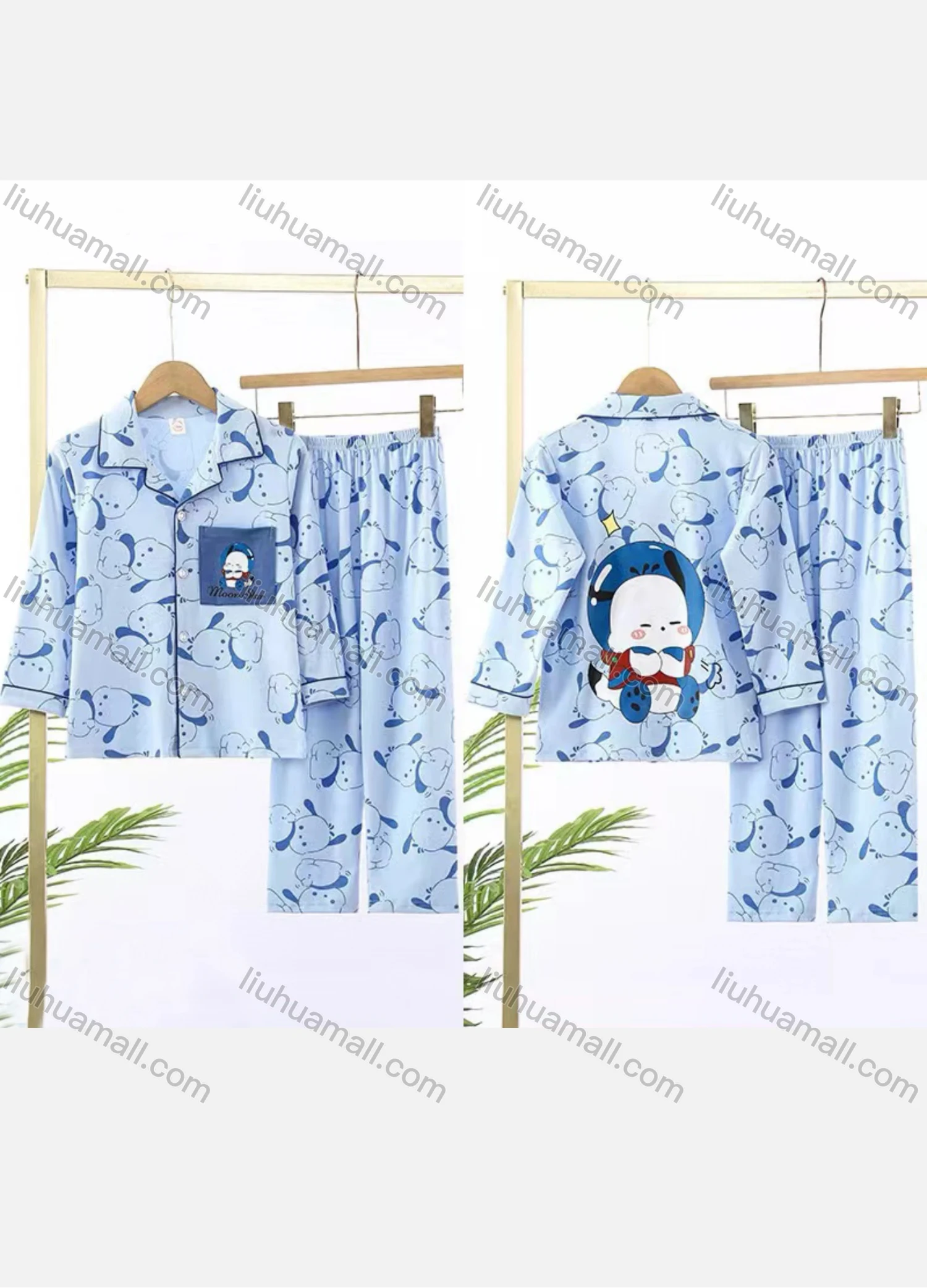 Wholesale Boys Cartoon Print Lapel Pocket Button Down Long Sleeve Lounge Pajamas 2 Piece Set 14# - Liuhuamall