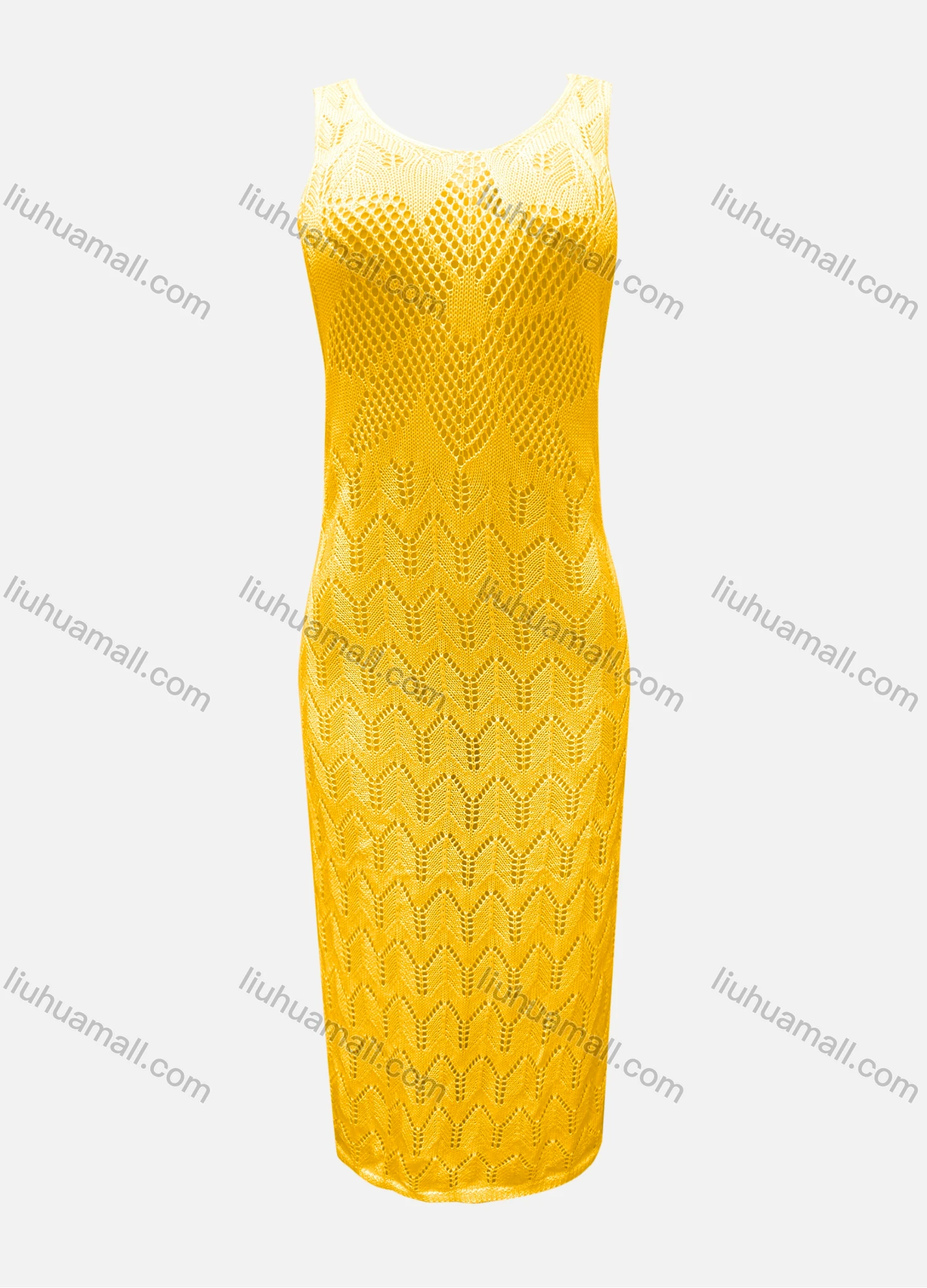 Wholesale Women's Vacation Plain Hollow Out Cover Up Tank Maxi Dress X93# - Liuhuamall