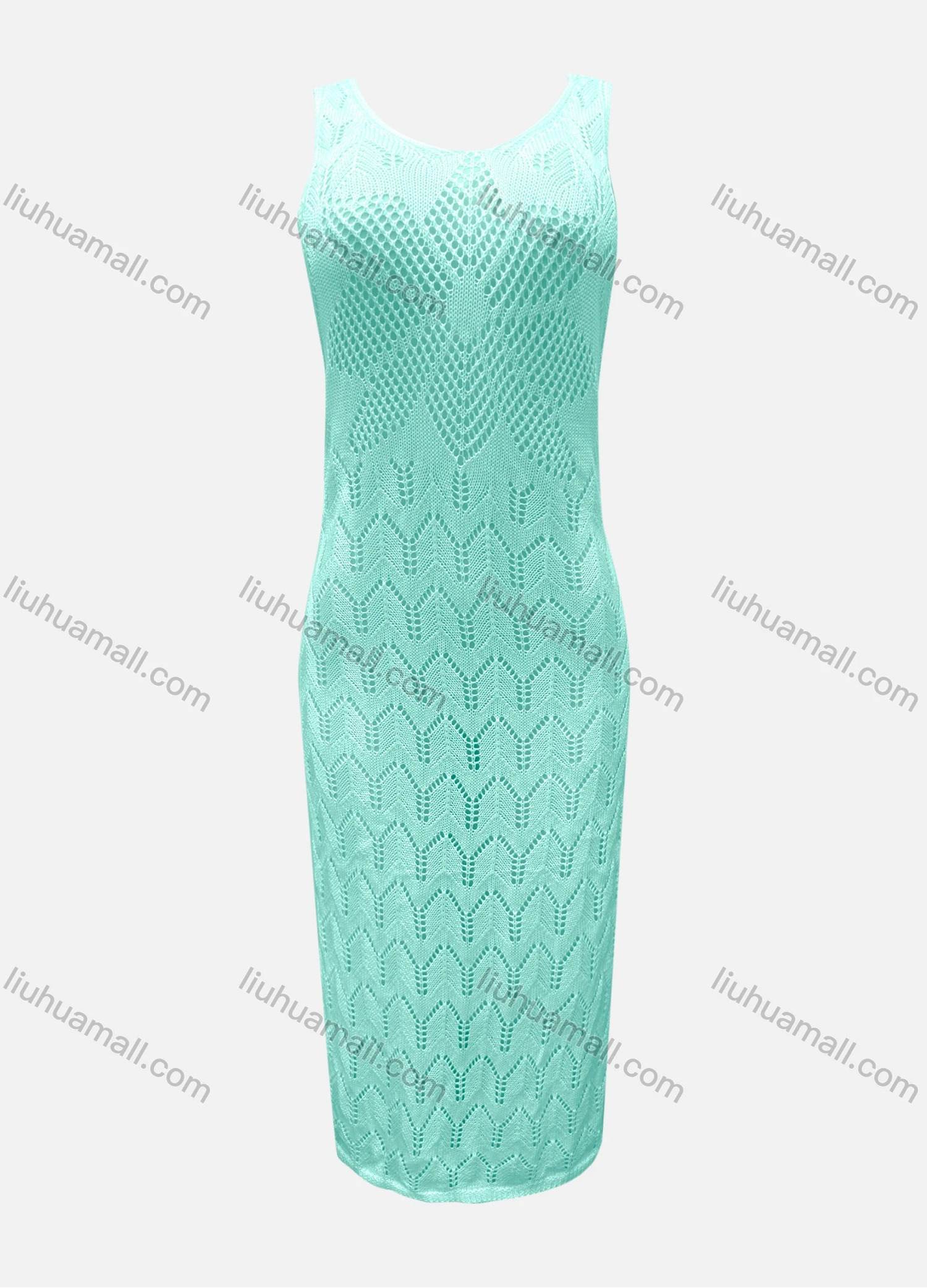 Wholesale Women's Vacation Plain Hollow Out Cover Up Tank Maxi Dress X93# - Liuhuamall