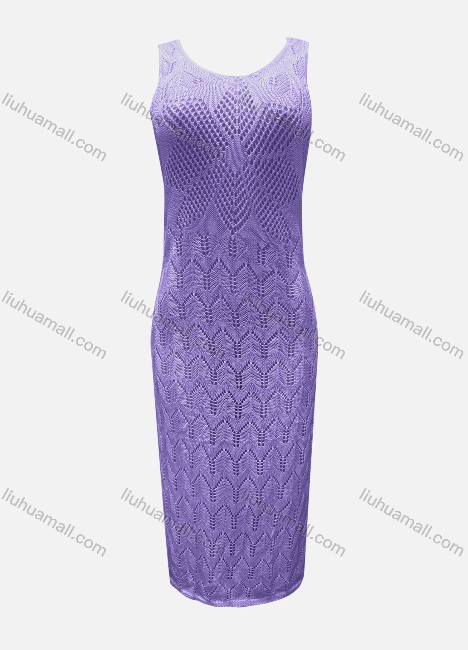 Wholesale Women's Vacation Plain Hollow Out Cover Up Tank Maxi Dress X93# - Liuhuamall