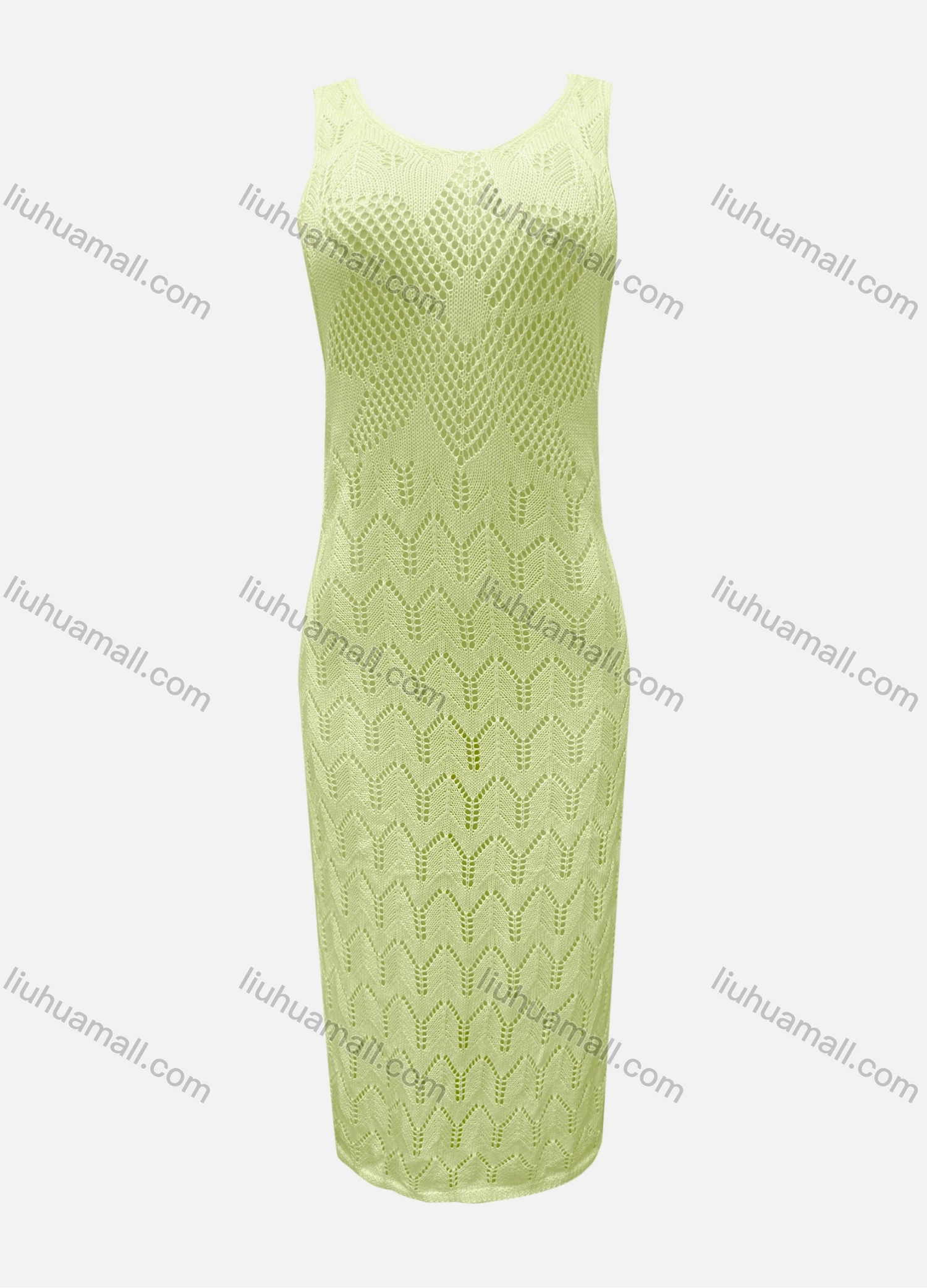 Wholesale Women's Vacation Plain Hollow Out Cover Up Tank Maxi Dress X93# - Liuhuamall