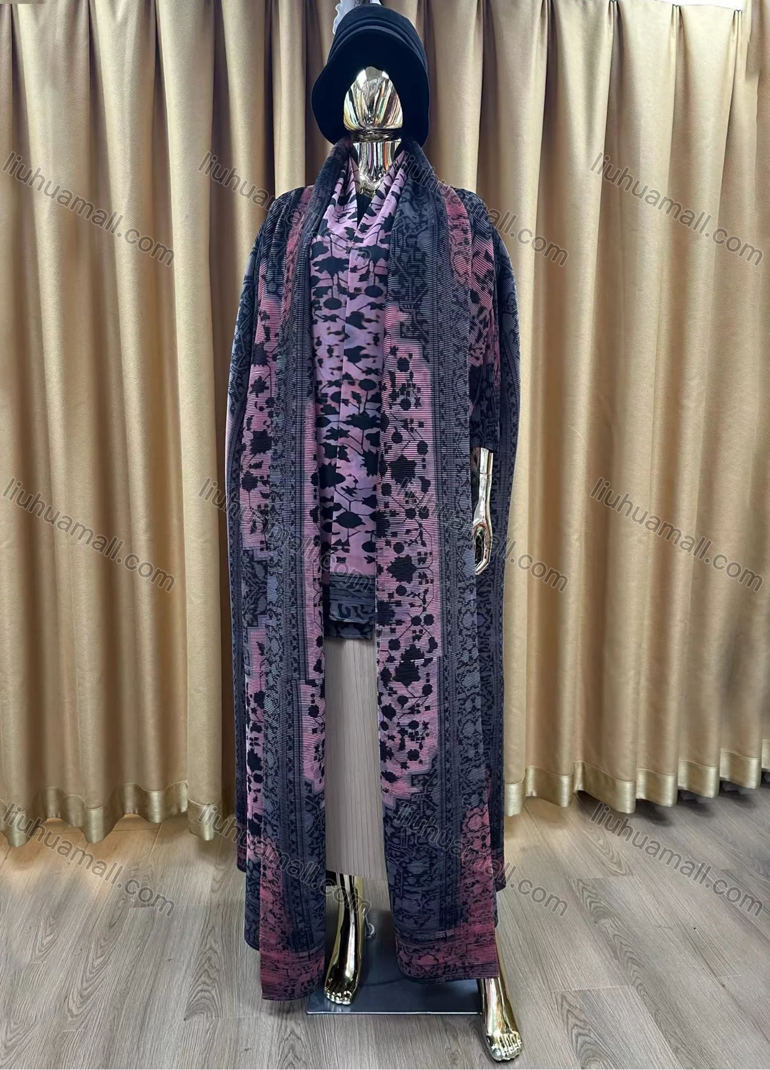 Wholesale Women's Casual Allover Abstract Print Tie Dye 3/4 Sleeve Long Cardigan With Belt 1601# - Liuhuamall