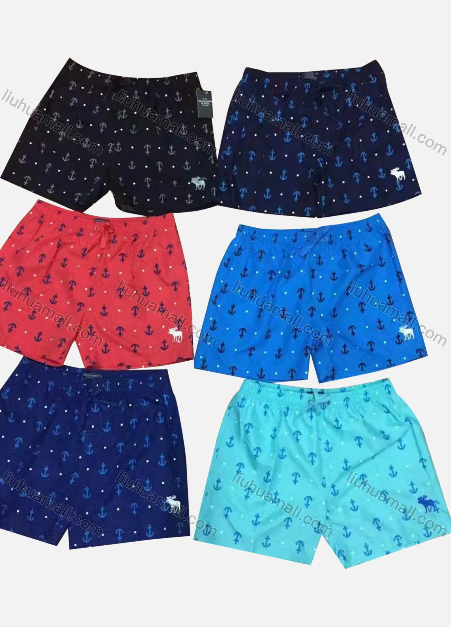 Wholesale Men's Vacation Allover Print Pin Dot Drawstring Beach Shorts 28SH06# - Liuhuamall