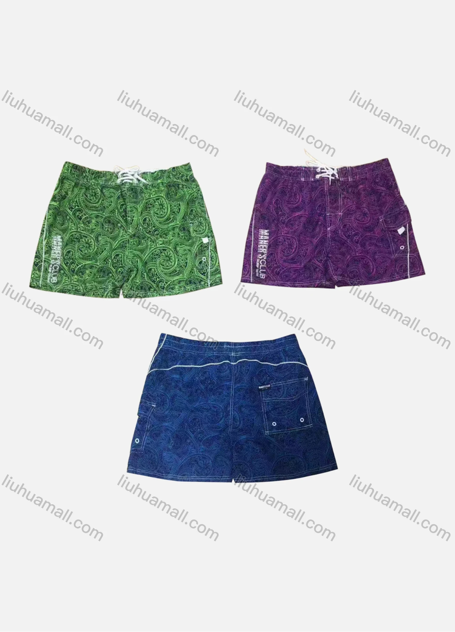 Wholesale Men's Vacation Allover Print Letter Drawstring Beach Shorts 153L# - Liuhuamall