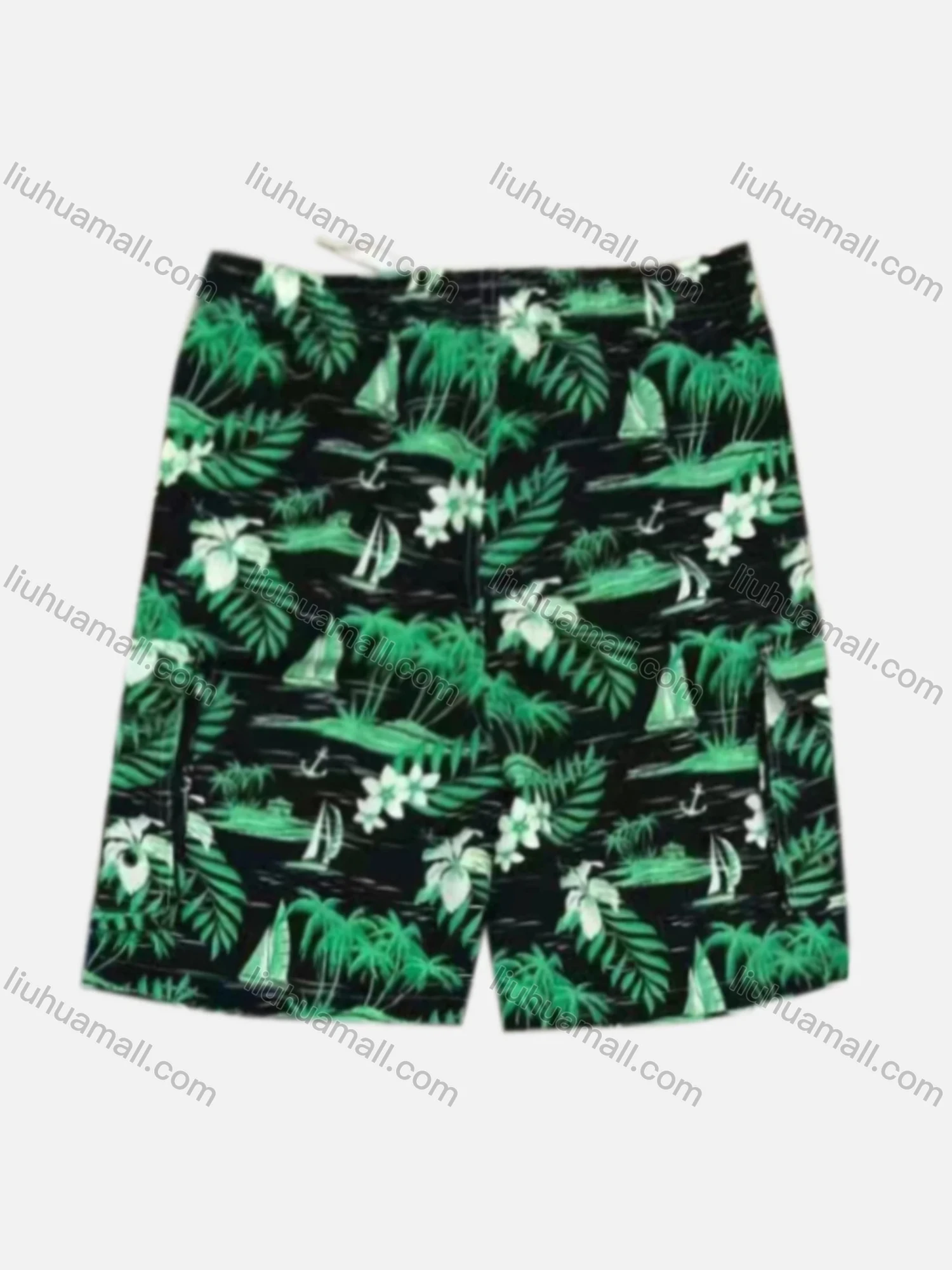 Wholesale Men's Vacation Tropical Print Flap Pockets Drawstring Beach Shorts 182# - Liuhuamall