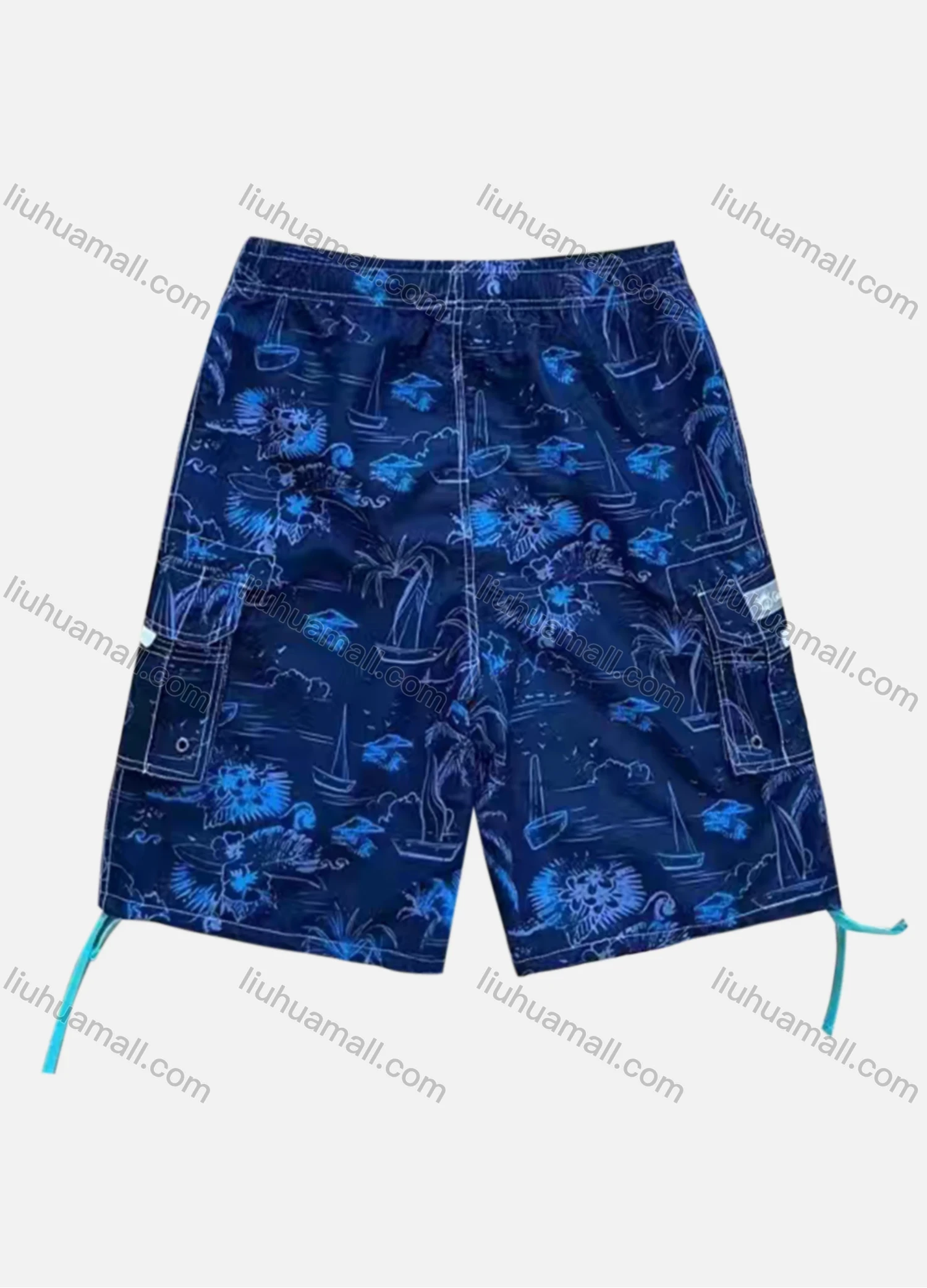 Wholesale Men's Vacation Tropical Print Flap Pockets Drawstring Beach Shorts 187# - Liuhuamall