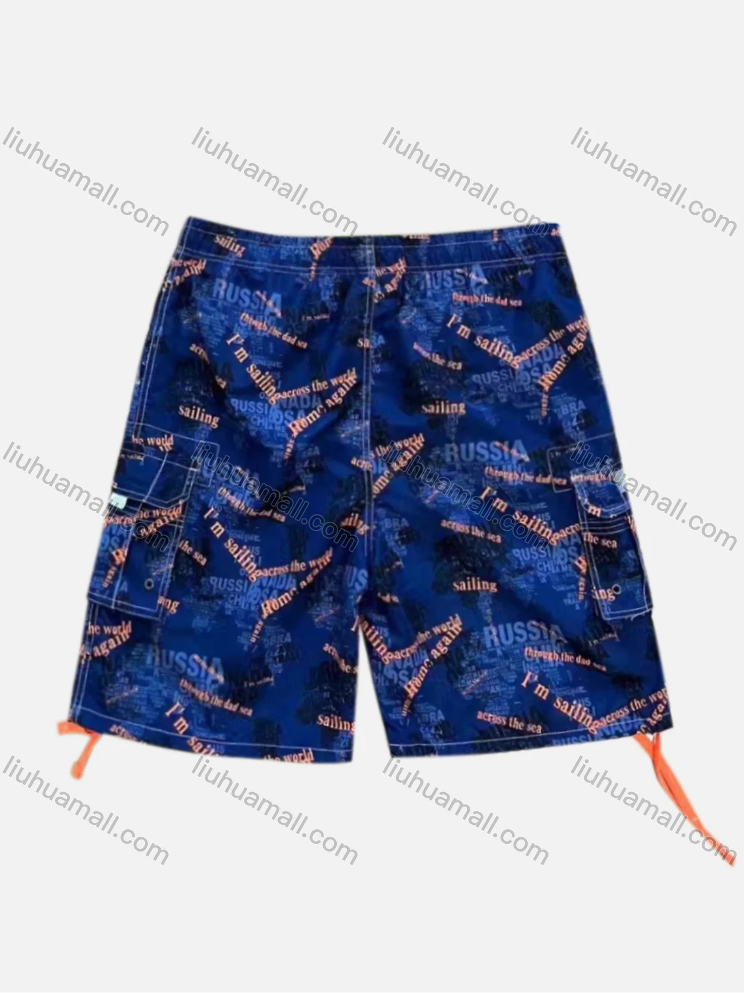 Wholesale Men's Vacation Allover Letter Print Flap Pockets Drawstring Beach Shorts 188# - Liuhuamall