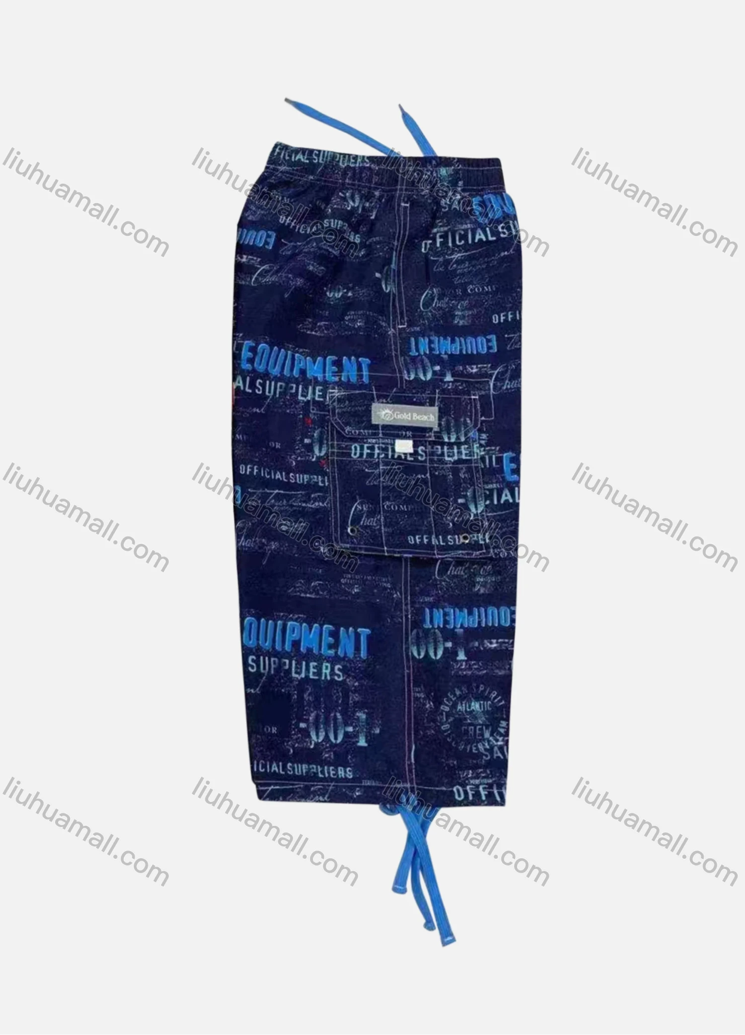 Wholesale Men's Vacation Letter Print Flap Pockets Drawstring Beach Shorts 195# - Liuhuamall