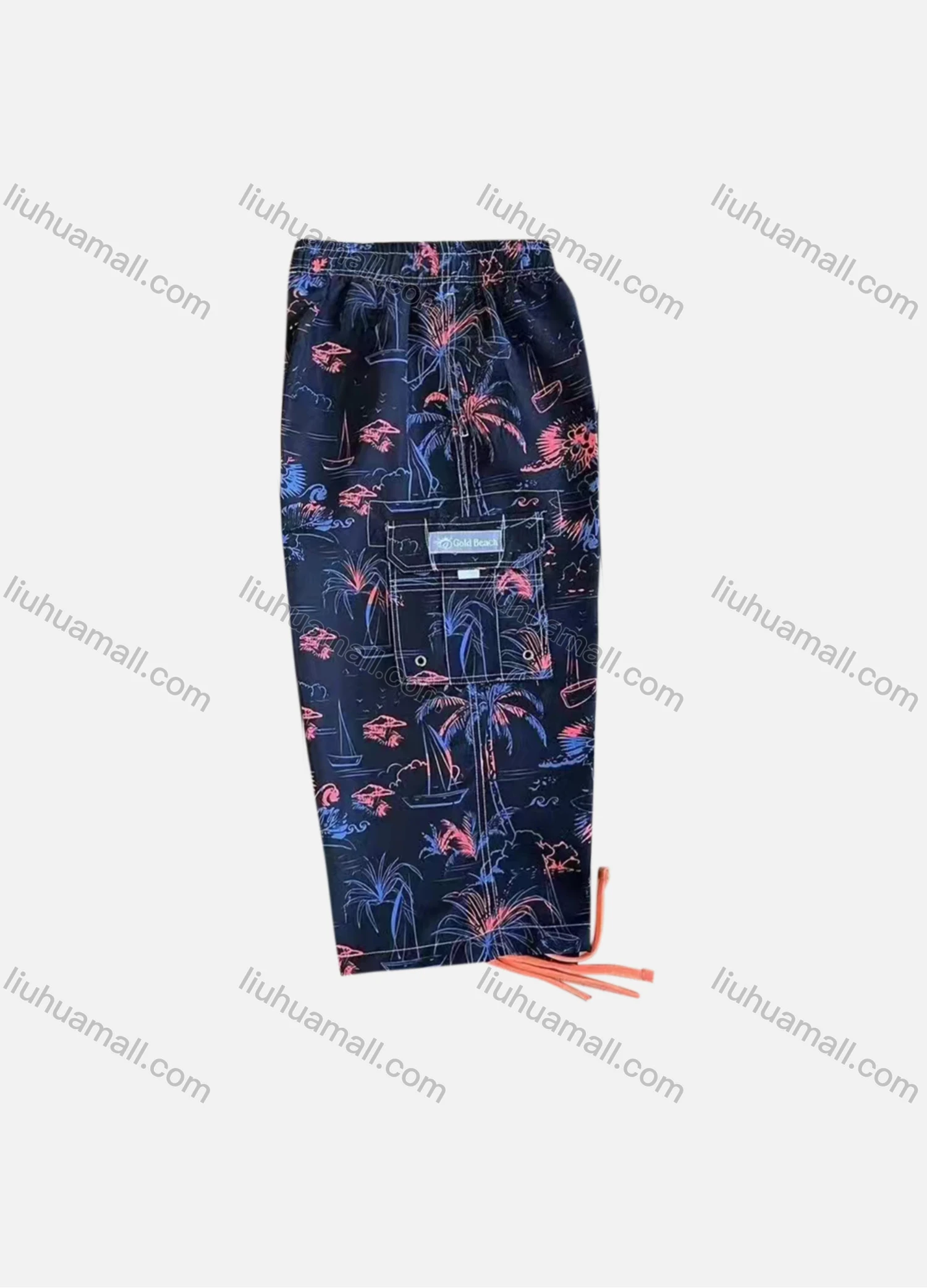 Wholesale Men's Vacation Tropical Print Flap Pockets Drawstring Beach Shorts 197# - Liuhuamall