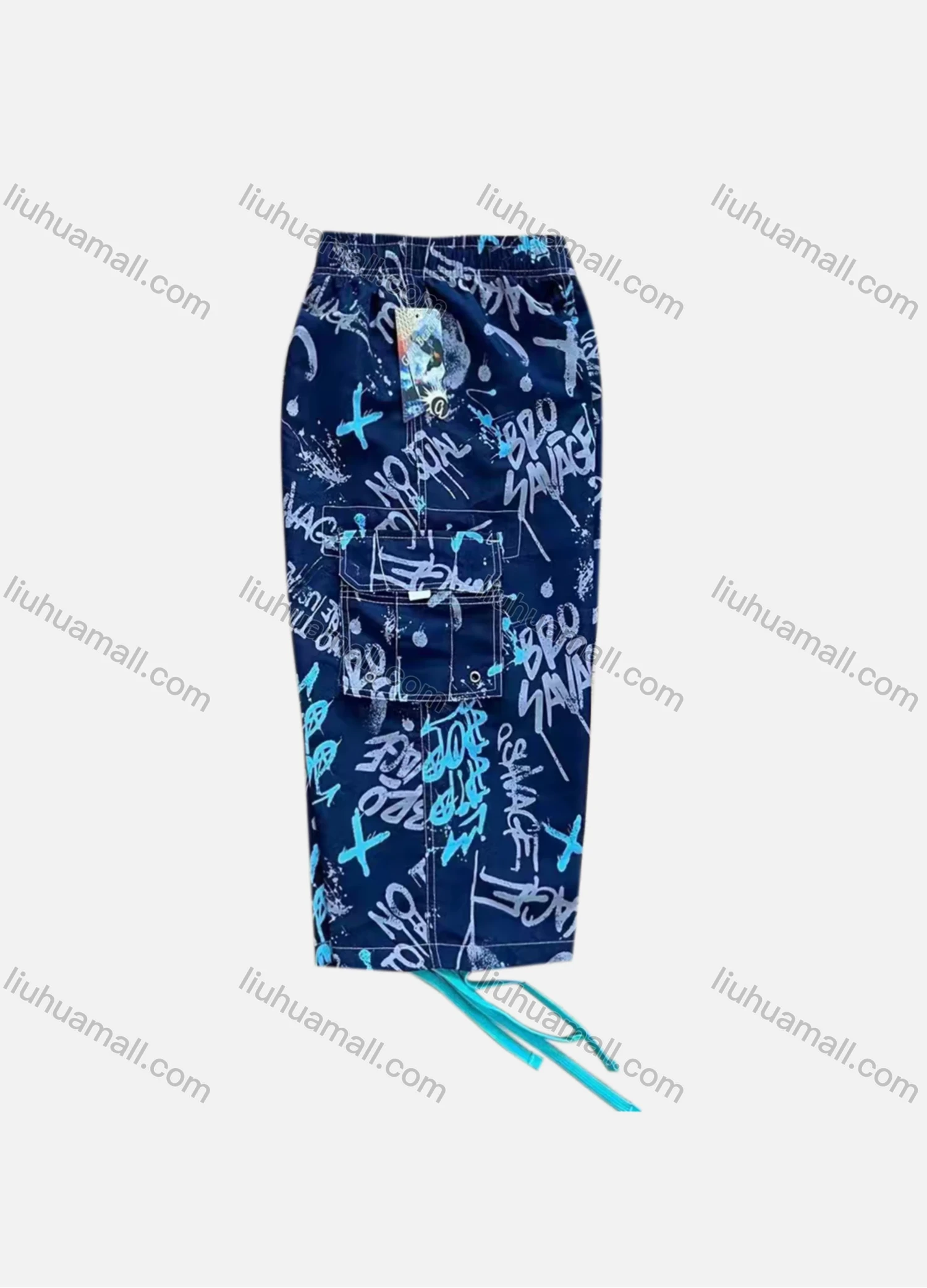 Wholesale Men's Vacation Graffiti Letter Print Flap Pockets Drawstring Beach Shorts 199# - Liuhuamall