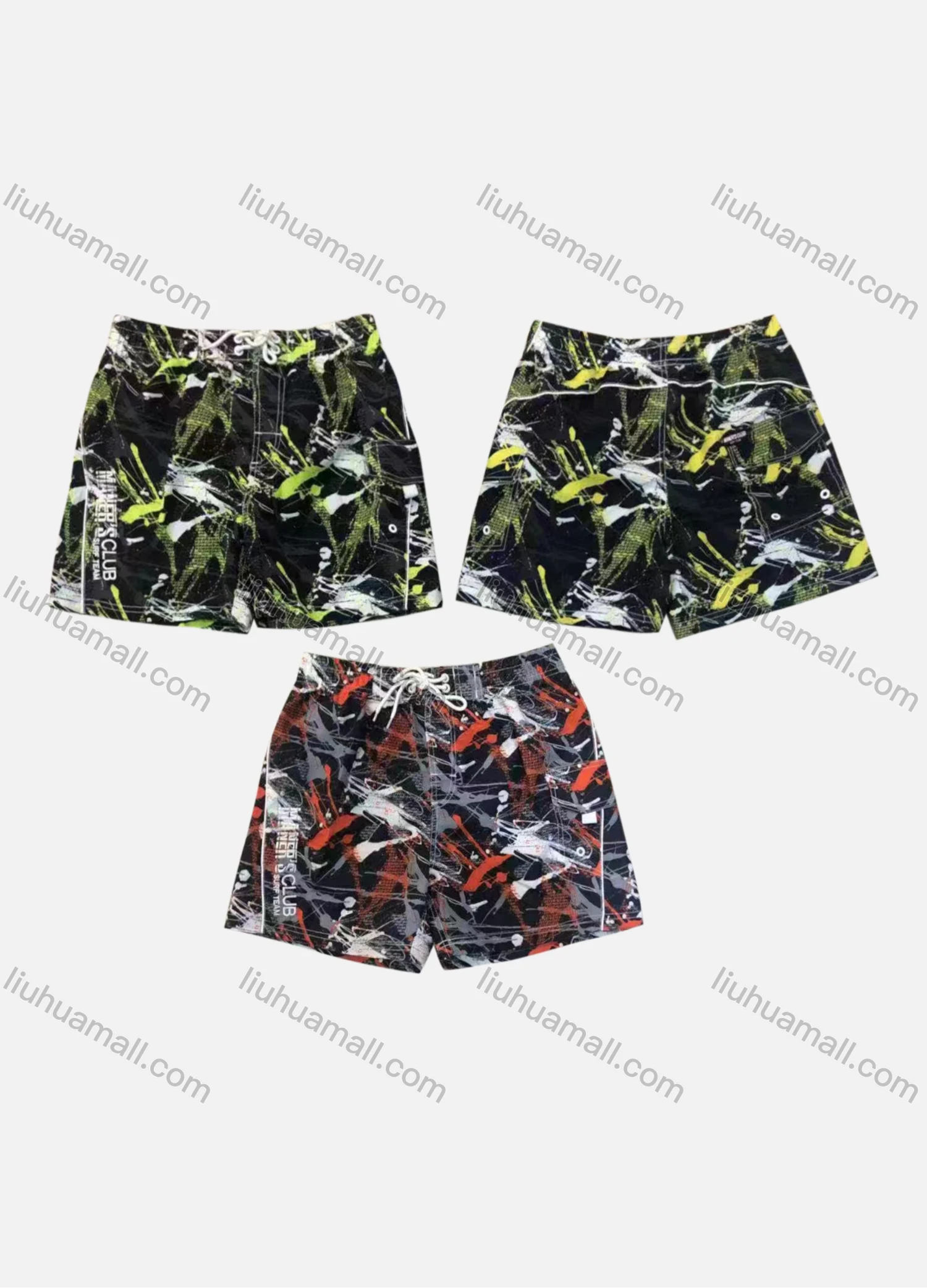 Wholesale Men's Vacation Abstract Letter Print Flap Pockets Drawstring Beach Shorts 290# - Liuhuamall