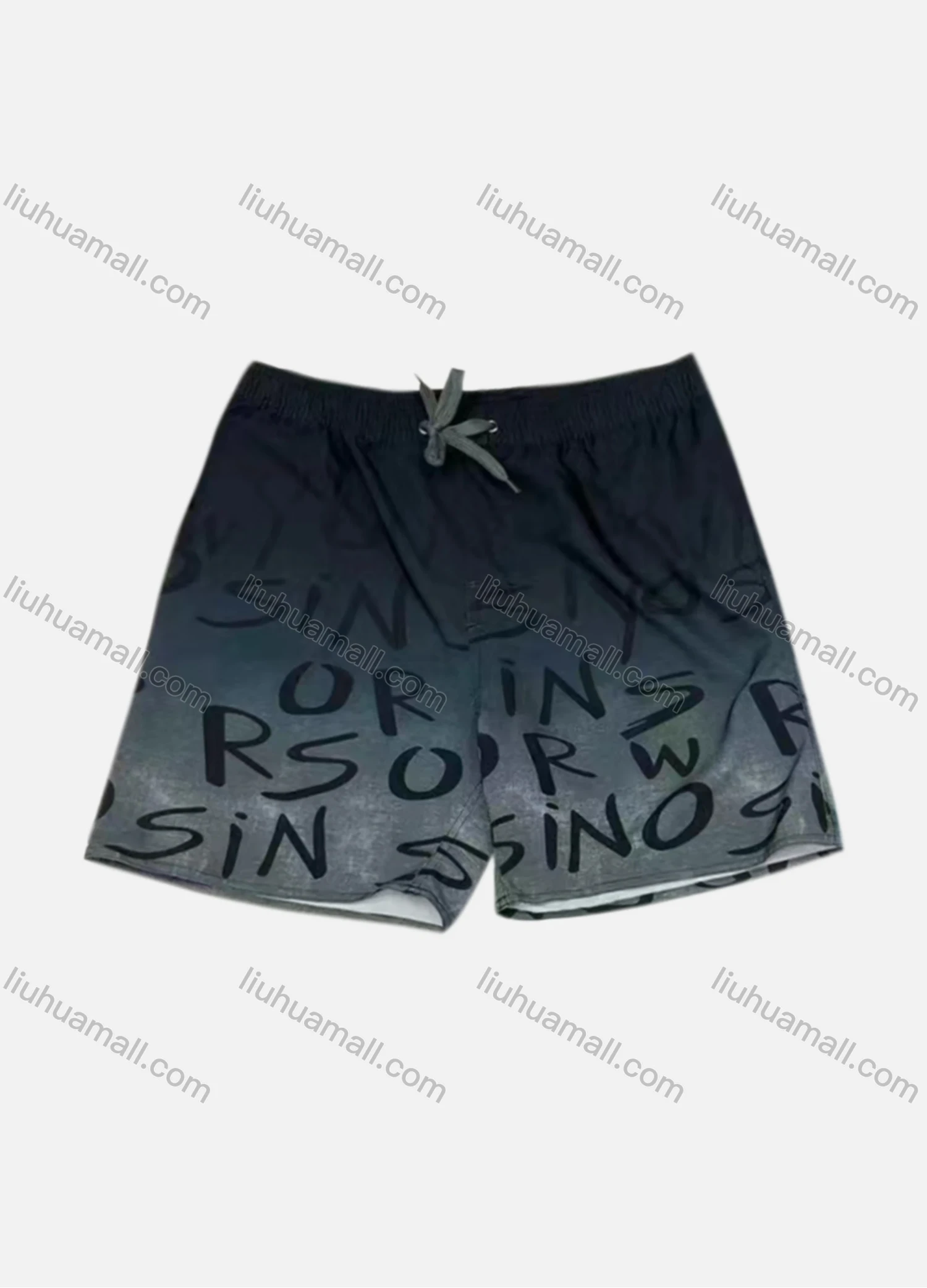 Wholesale Men's Vacation Allover Letter Print Gradient Drawstring Beach Shorts 530# - Liuhuamall