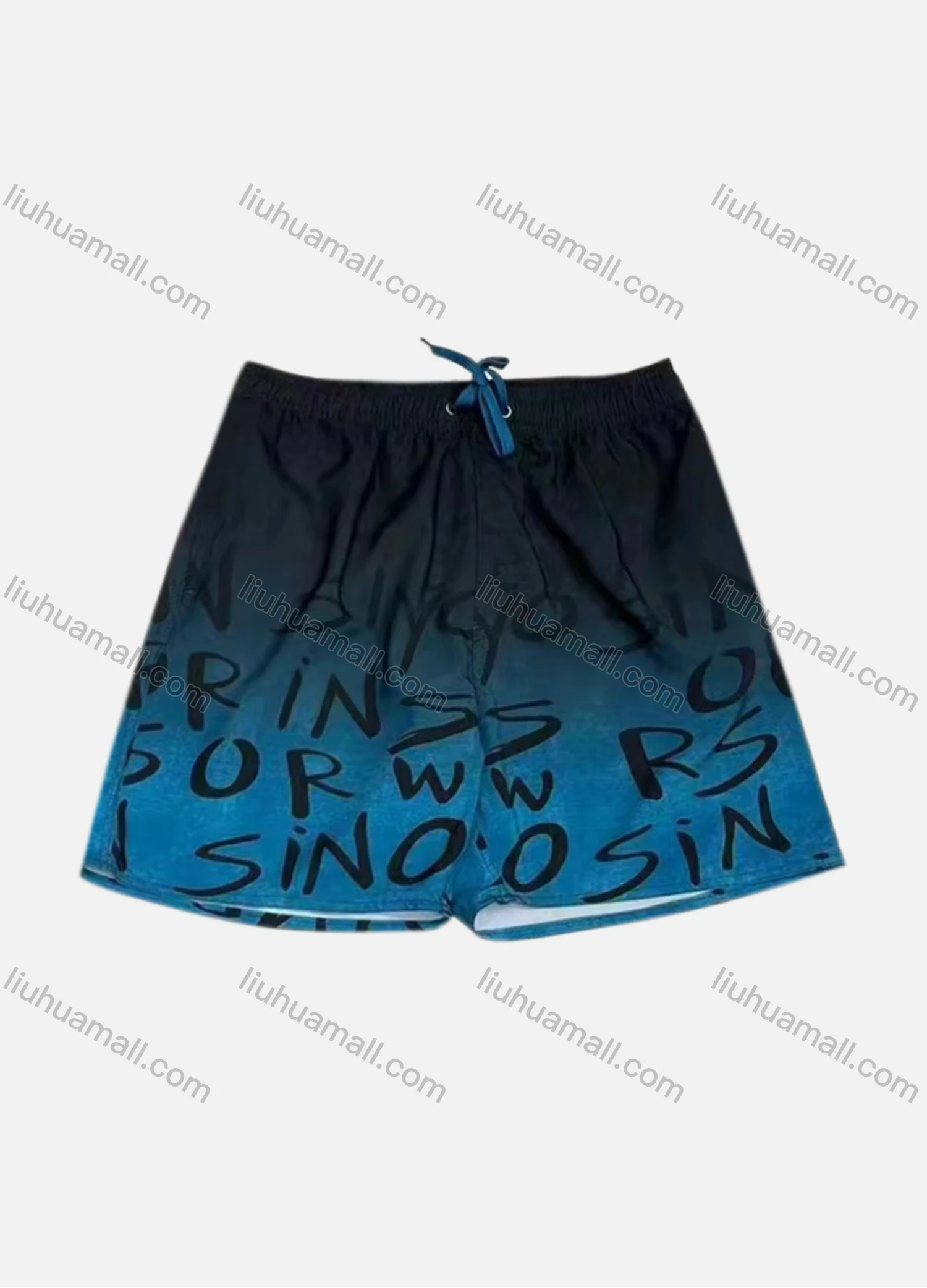 Wholesale Men's Vacation Allover Letter Print Gradient Drawstring Beach Shorts 530# - Liuhuamall