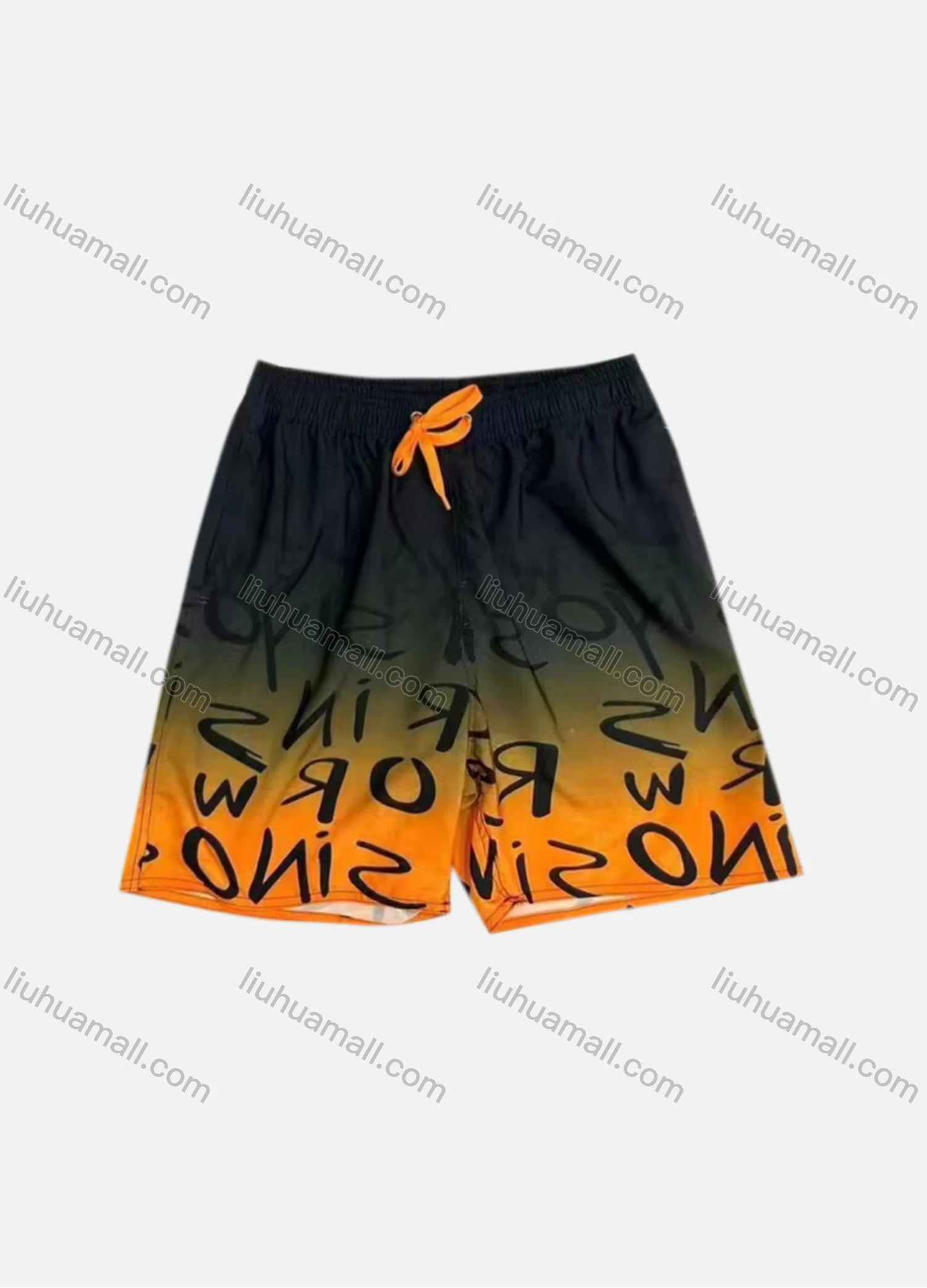 Wholesale Men's Vacation Allover Letter Print Gradient Drawstring Beach Shorts 530# - Liuhuamall