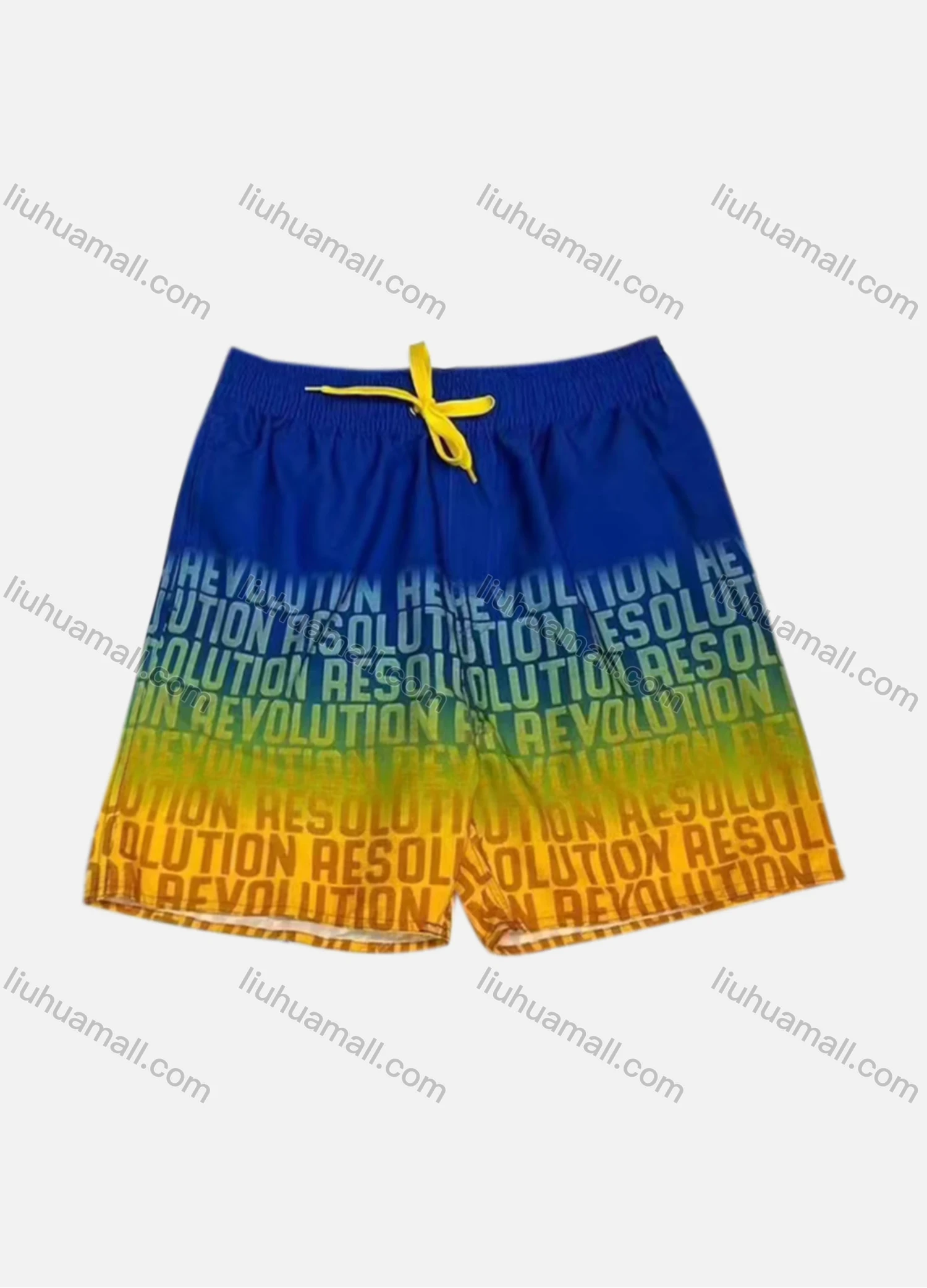 Wholesale Men's Vacation Allover Letter Print Gradient Colorblock Drawstring Beach Shorts 532# - Liuhuamall