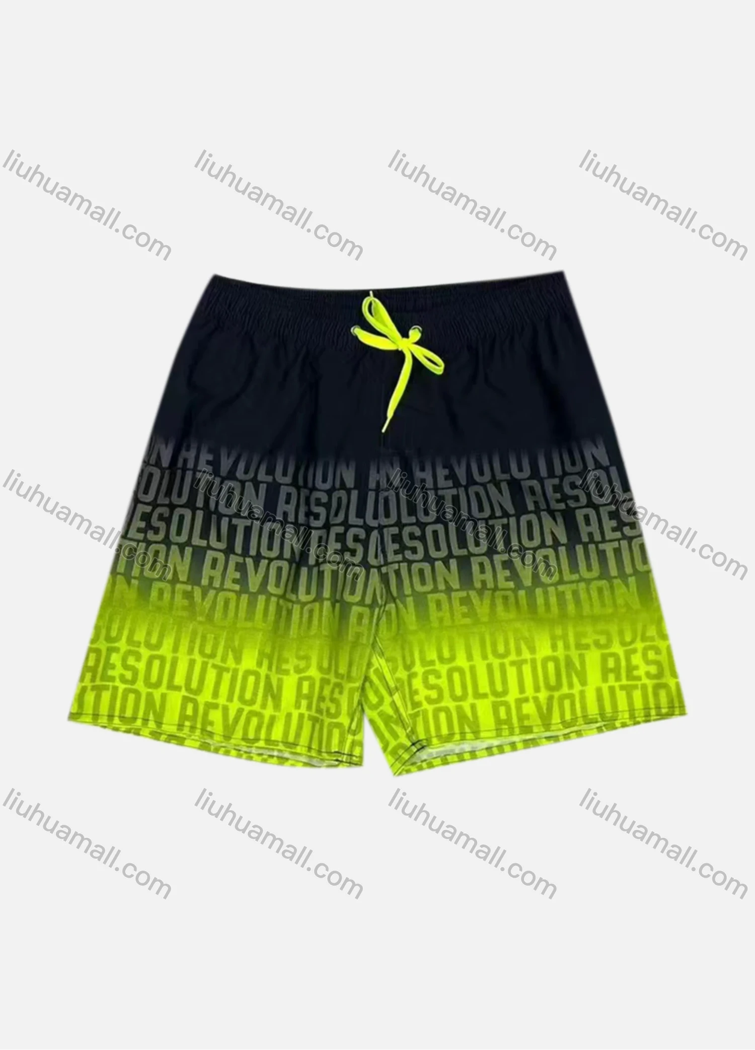 Wholesale Men's Vacation Allover Letter Print Gradient Colorblock Drawstring Beach Shorts 532# - Liuhuamall