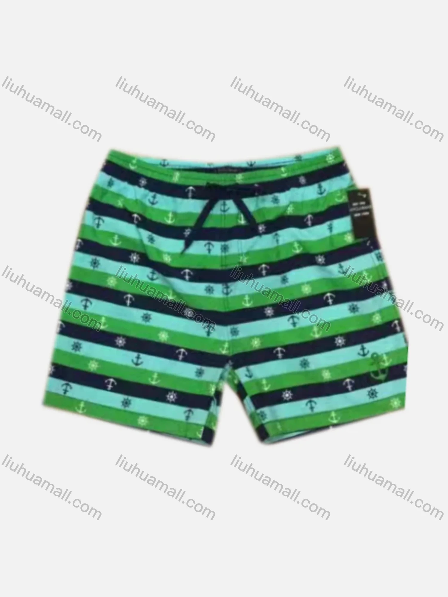 Wholesale Men's Vacation Allover Print Striped Drawstring Beach Shorts 2800# - Liuhuamall