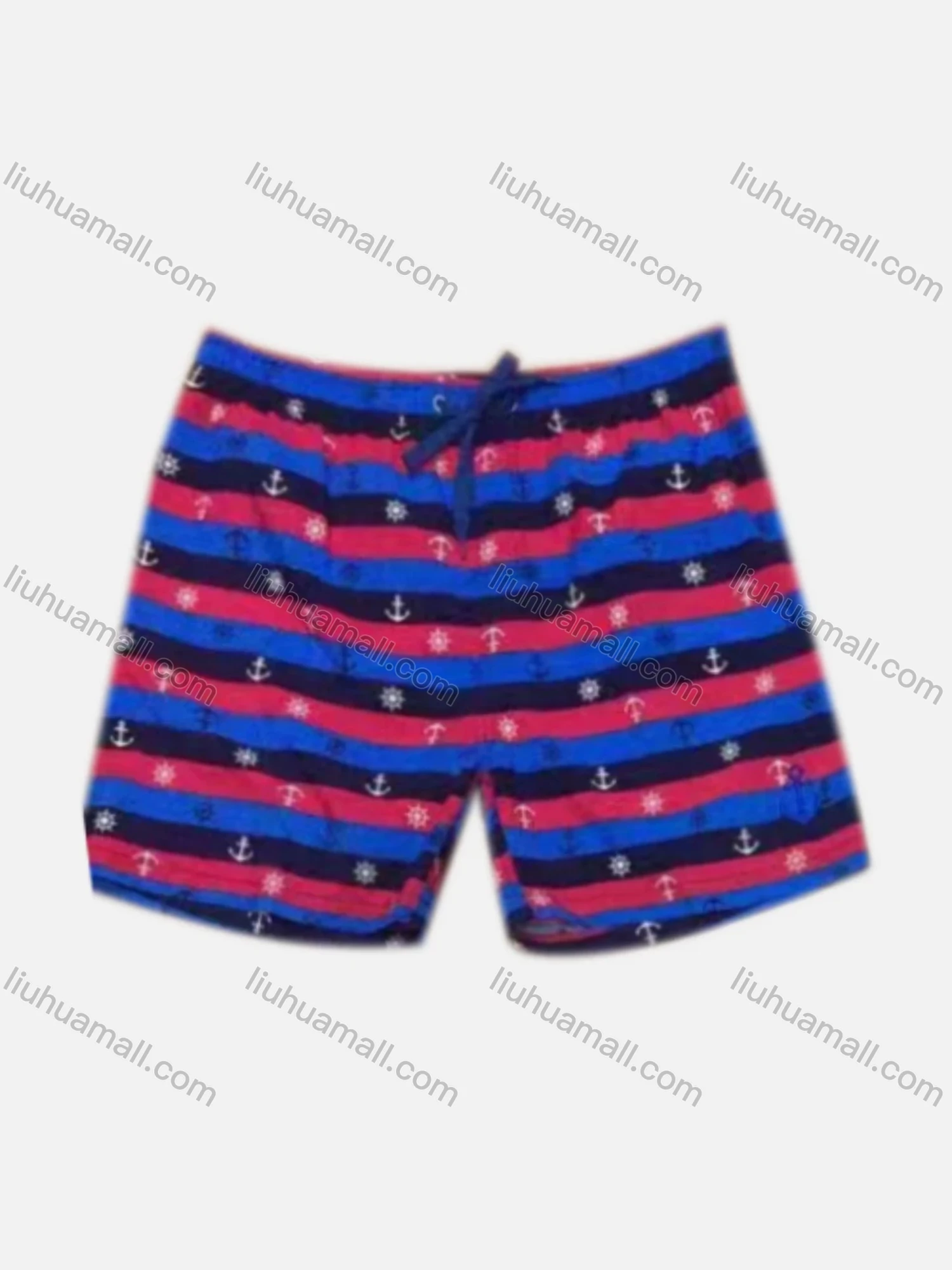 Wholesale Men's Vacation Allover Print Striped Drawstring Beach Shorts 2800# - Liuhuamall