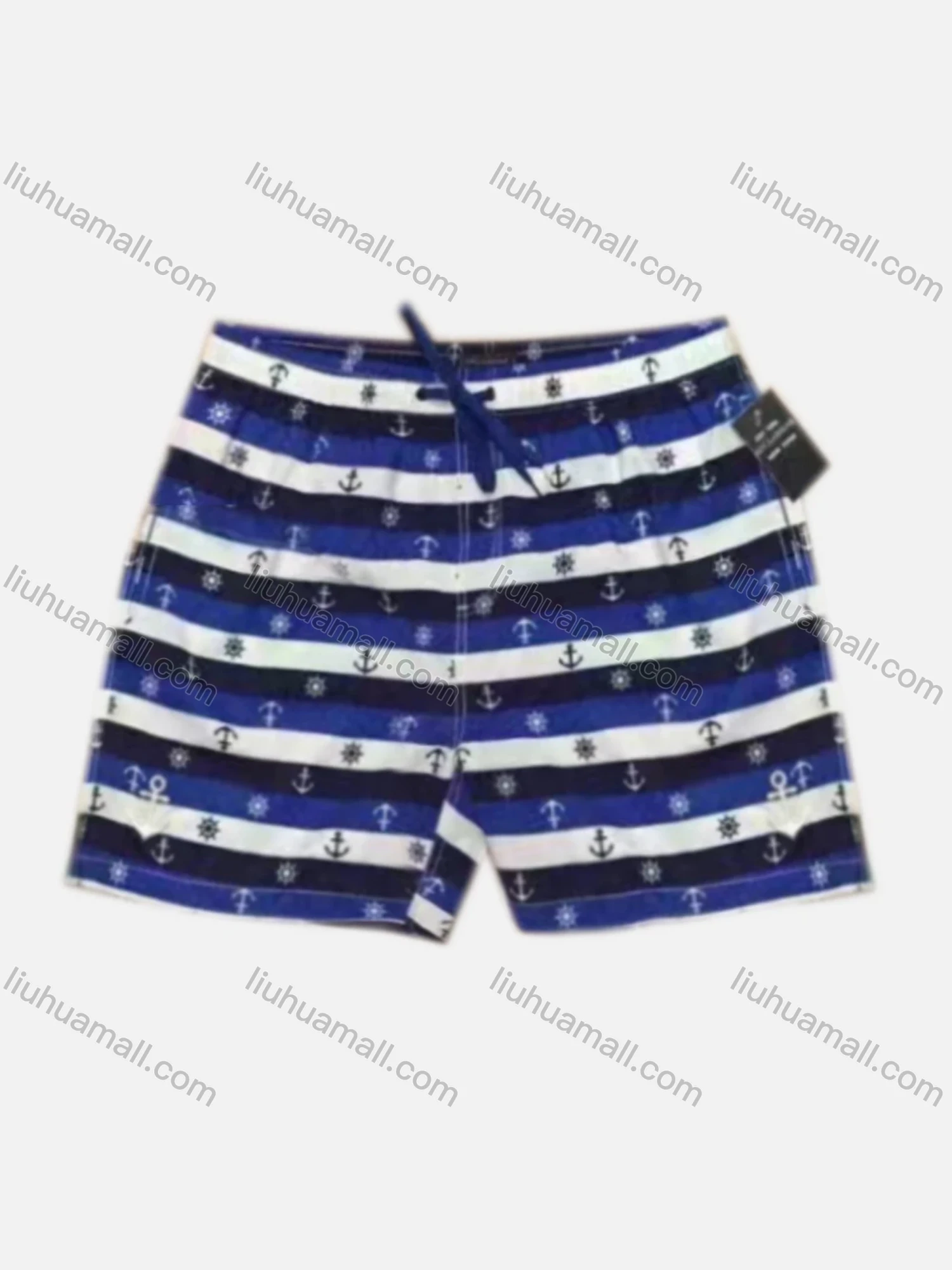 Wholesale Men's Vacation Allover Print Striped Drawstring Beach Shorts 2800# - Liuhuamall