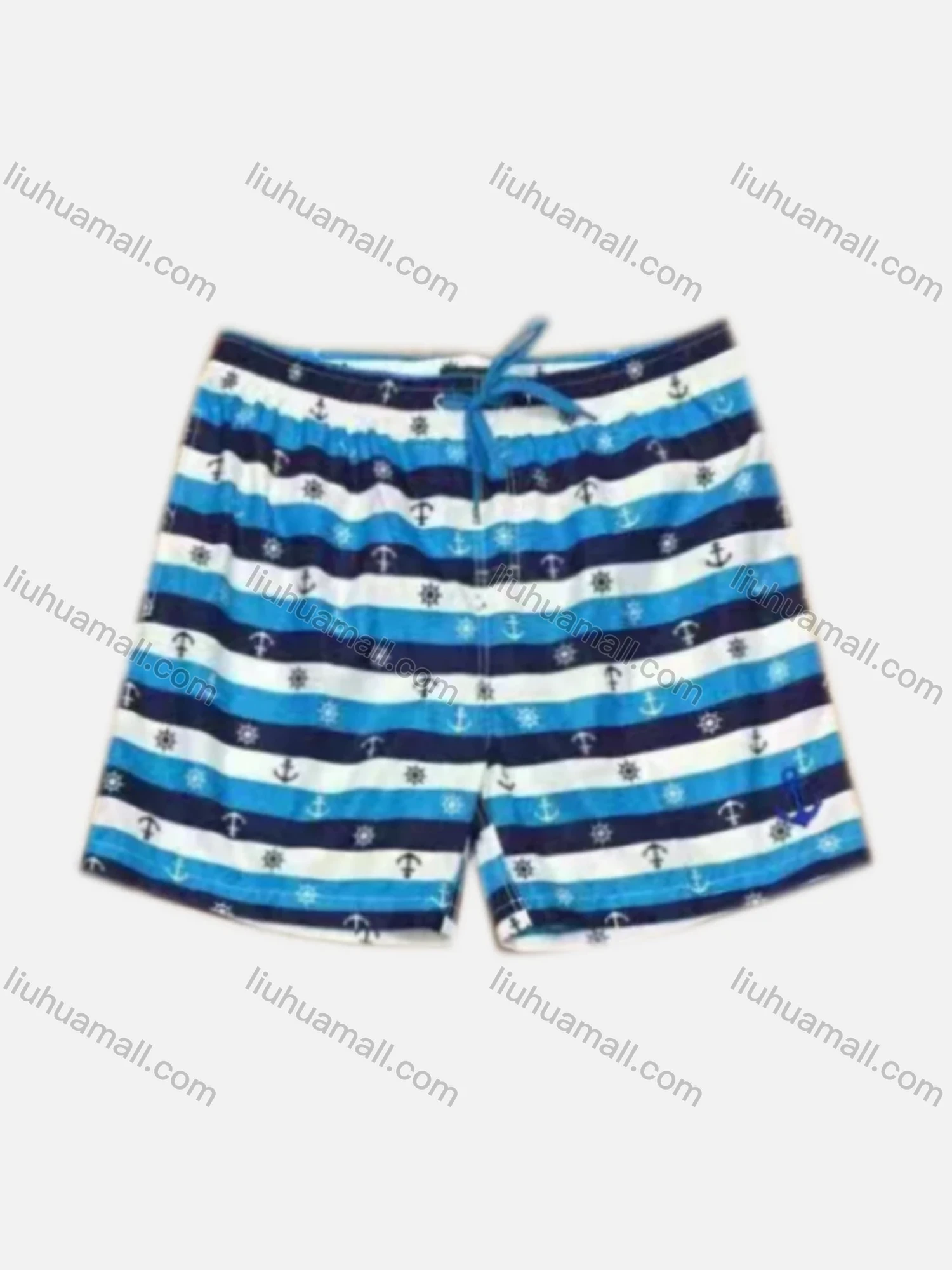 Wholesale Men's Vacation Allover Print Striped Drawstring Beach Shorts 2800# - Liuhuamall