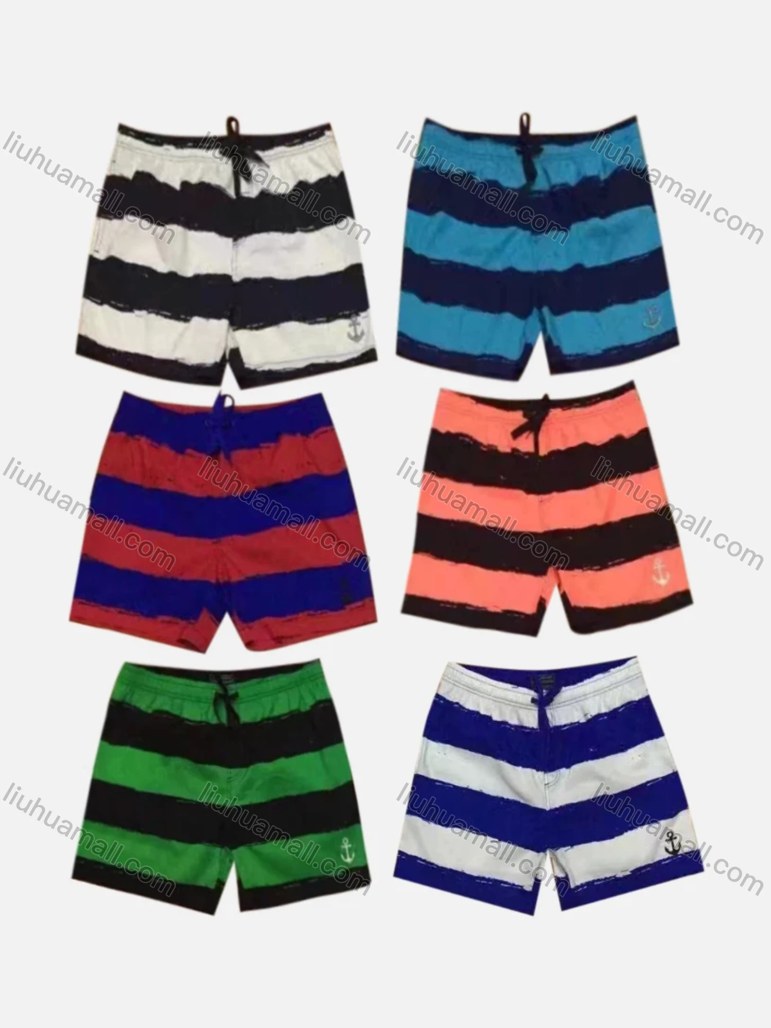 Wholesale Men's Vacation Striped Colorblock Drawstring Beach Shorts 2802# - Liuhuamall