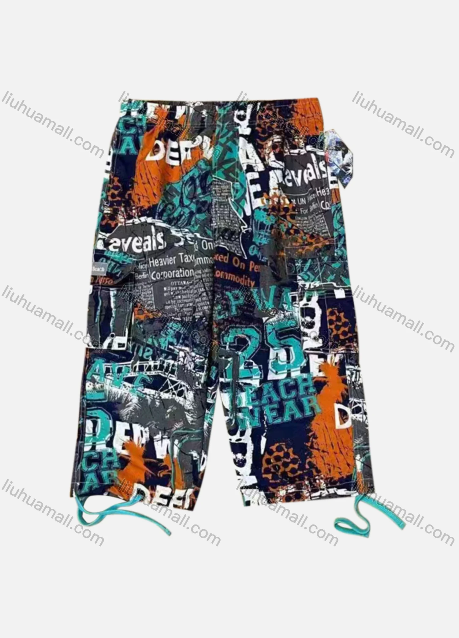 Wholesale Men's Vacation Patchwork Letter Print Flap Pockets Beach Shorts 4065# - Liuhuamall
