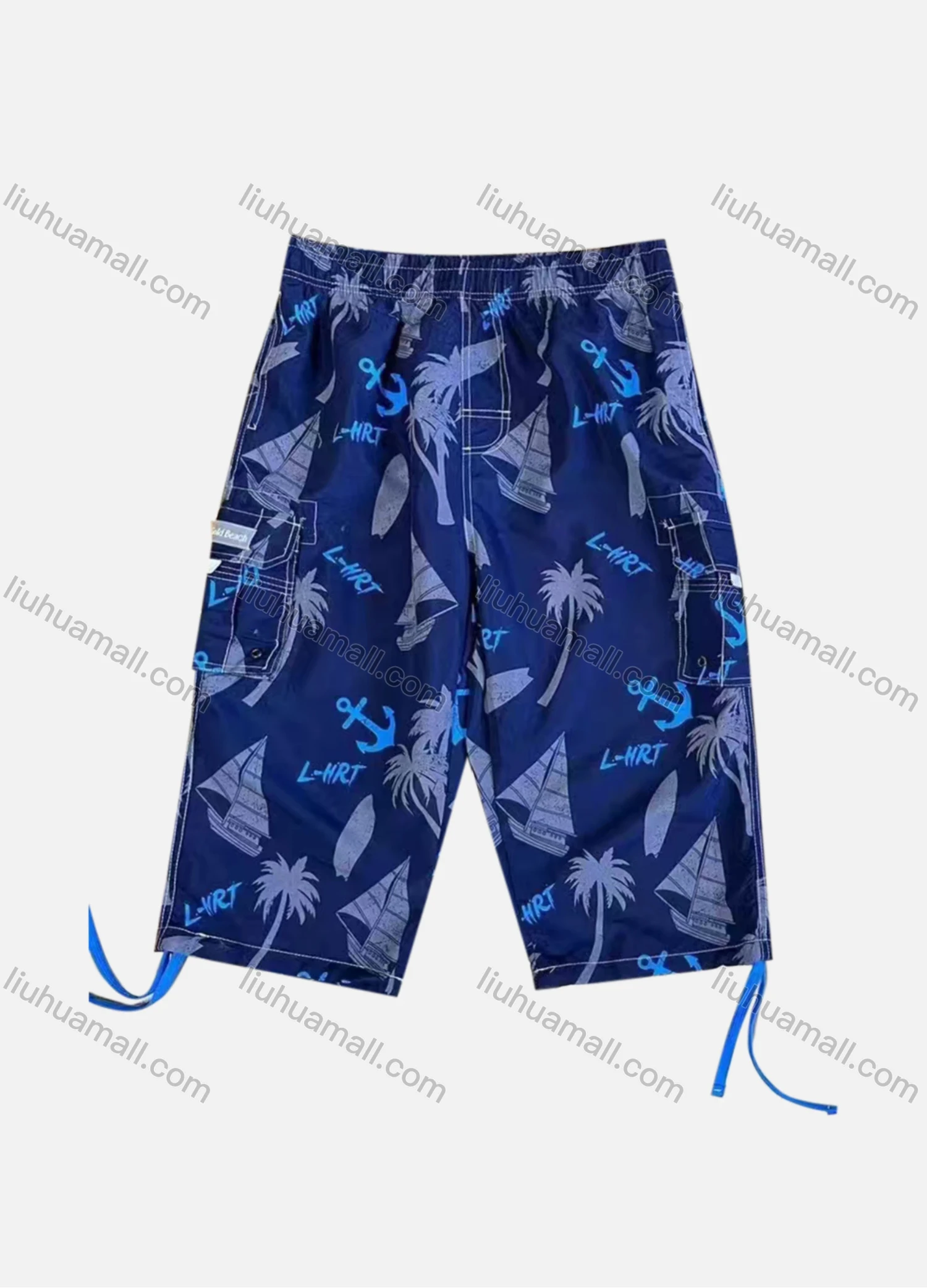 Wholesale Men's Vacation Letter Tree Print Flap Pockets Beach Shorts 4068# - Liuhuamall